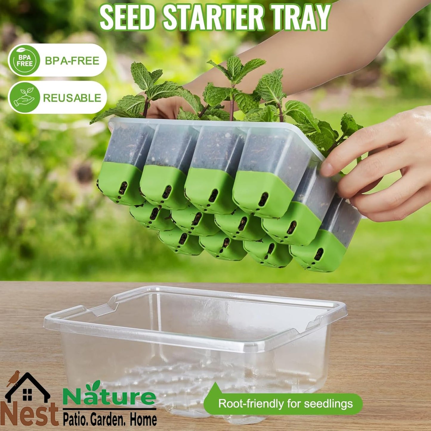 5-Pack Reusable Silicone Seed Starter Kit,Reusable 60Cell Seed Starter Trays with Easy Push-Out Design,Foldable Design for Easy Transplanting,Indoor Gardening Supplies for Vegetables, Flowers & Herbs