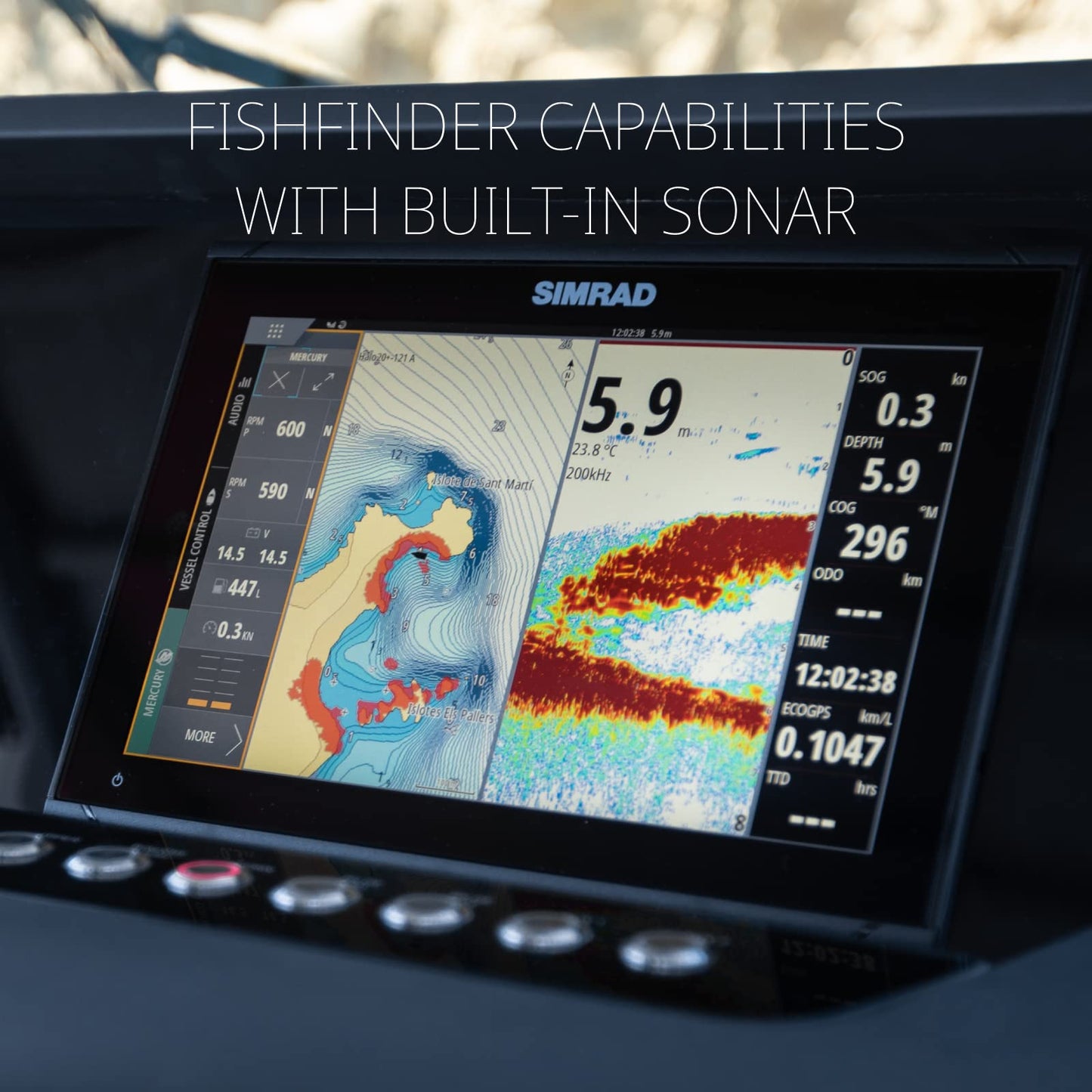 Simrad 000-16293-001 GO9 XSE Chartplotter and Fishfinder with 83/200 Transom Mount Transducer and C-MAP Discover Chart Card, 9 Inch Display, Black
