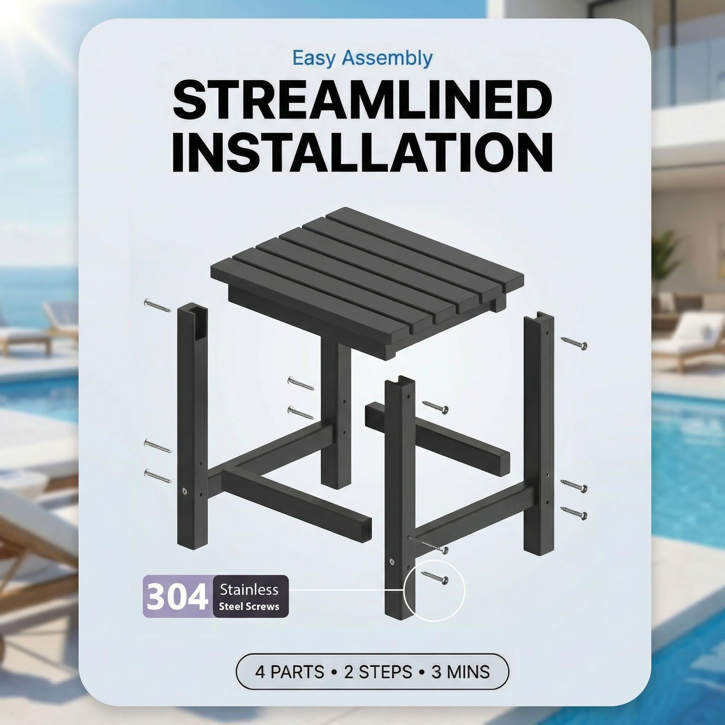 PASAMIC Adirondack Square Outdoor Side Table, HDPE Small Outdoor Table, Patio End Table for Patio, Pool, Backyard, Weather-Resistant, Easy Maintenance (Jet Black)