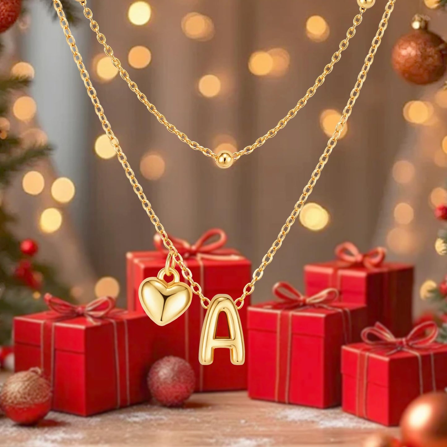 adoyi Gold Heart Initial Necklaces for Women Hers Dainty 14K Gold Plated Heart Initial Necklaces Layered Letter U Pendant Necklace Stack Birthday Valentines Gifts for Women Jewelry