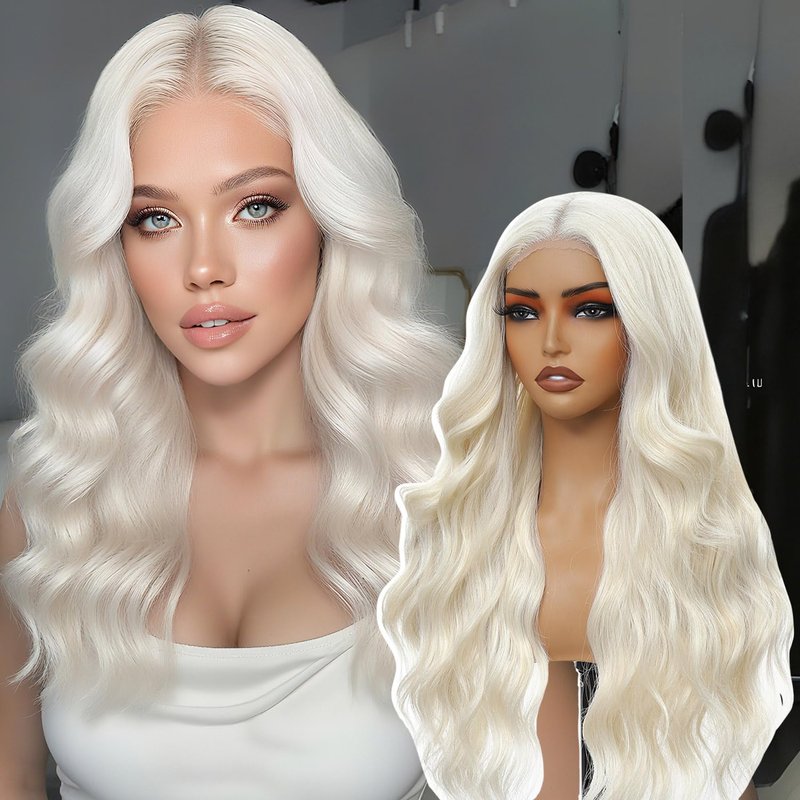 Sarensall Platinum Blonde Wigs for Women Glueless Lace Hairline Synthetic Lace Front Wigs for Daily Party Cosplay Use 24 Inch