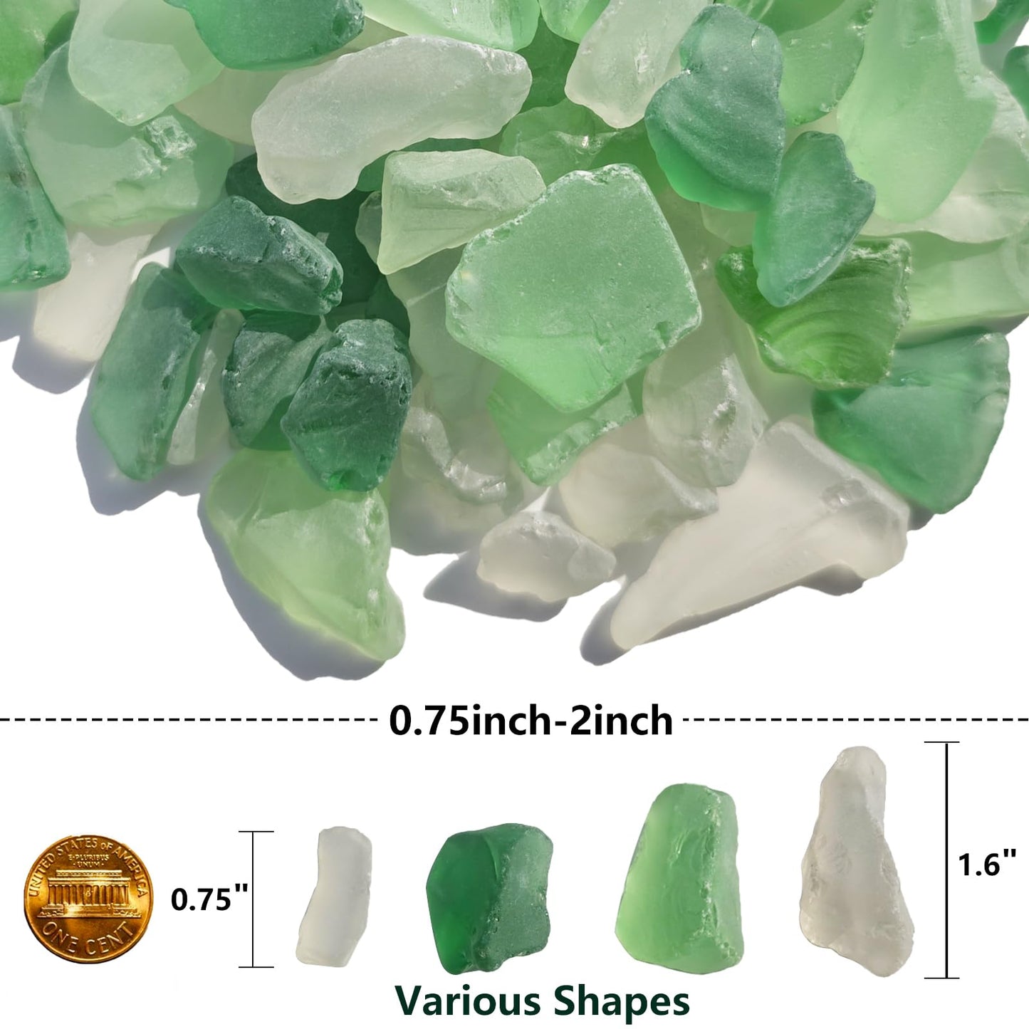 QYGL Sea Glass Block - 1LB Green Mixed Frosted Sea Glass - Vase Filler and Aquarium Ornament, DIY Craft Supplies for Art, Sea Glass Decor, Beach Weddings, and Home Decor