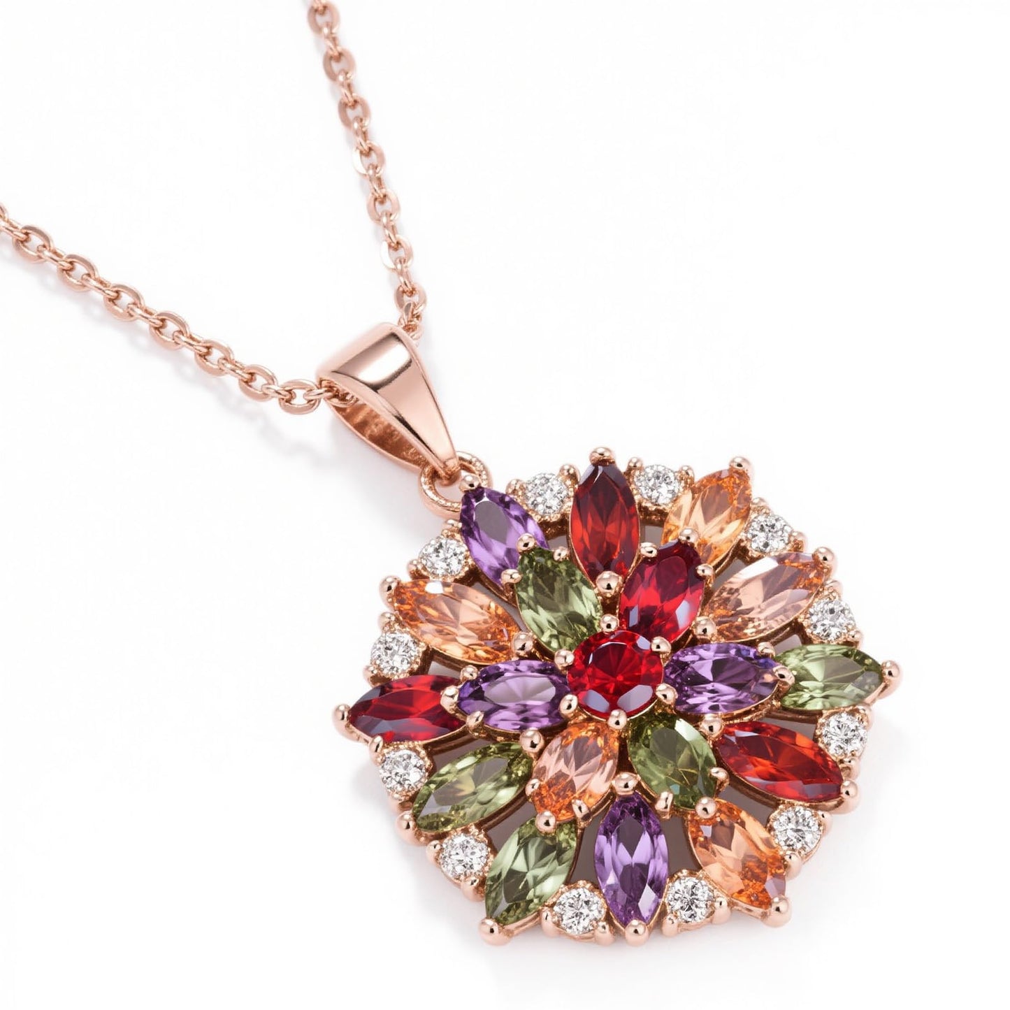 Kim Carrey Italian Elegant Rose Gold Necklace for Ladies | 18K Rose Gold Plated Necklace Pendant for Women | Gemstone necklace, Gift for Daughter, Wife, Mom, Her Jewelry (Spring)
