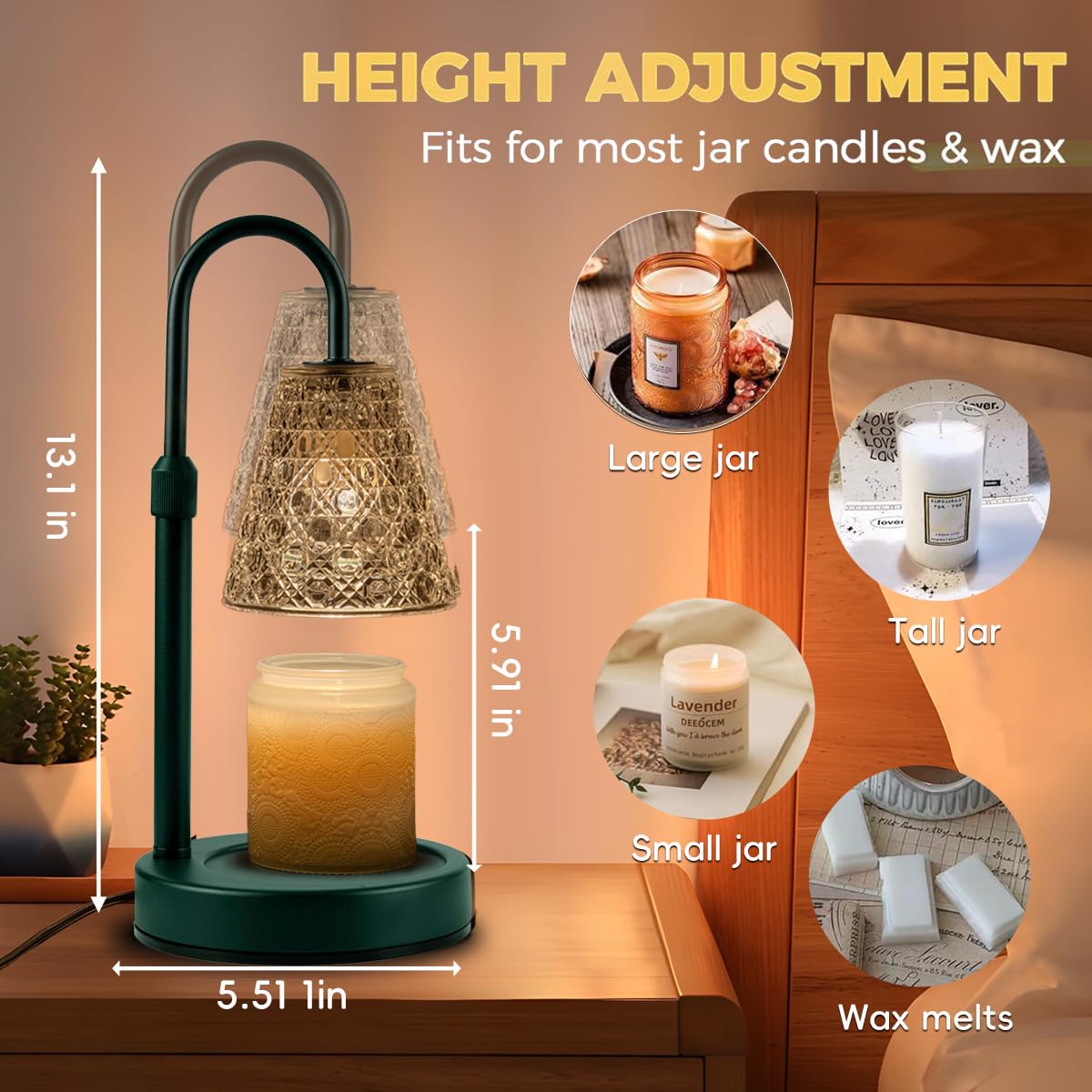 RMFSH Candle Warmer Lamp Green with Timer Dimmable, Birthday Gifts for Women Mom, House Warming Gifts New Home Decor, Wax Melt Warmer for Jar Candles with 2 Bulbs