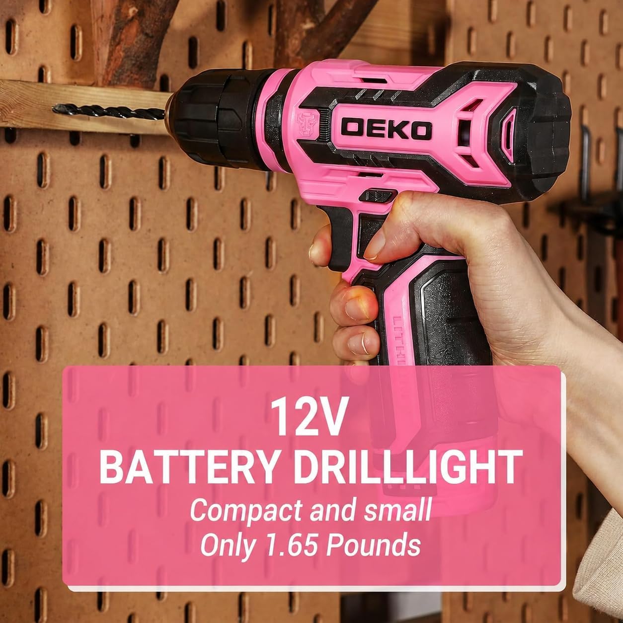 Pink Drill Tool Set Kit DEKOPRO Power Cordless Drill Tool Box with 12V Electric Pink Drill Driver Set for Women Home Hand Repair Tools Sets Drills Case