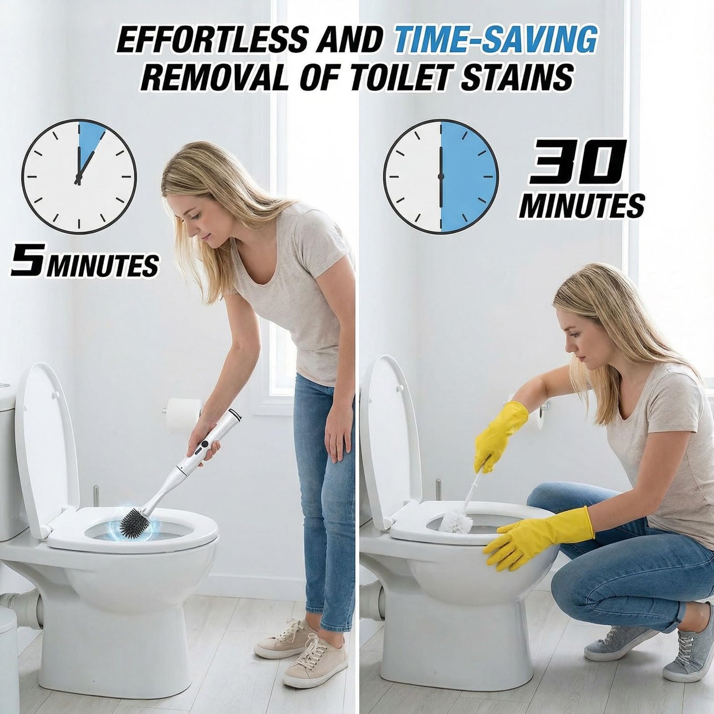 Electric Toilet Brush Scrubber and Holder Set,Electric Toilet Bowl Cleaning Kit with 8 Disposable Refill Heads,Hard Nylon Brush and Soft Silicone Brush