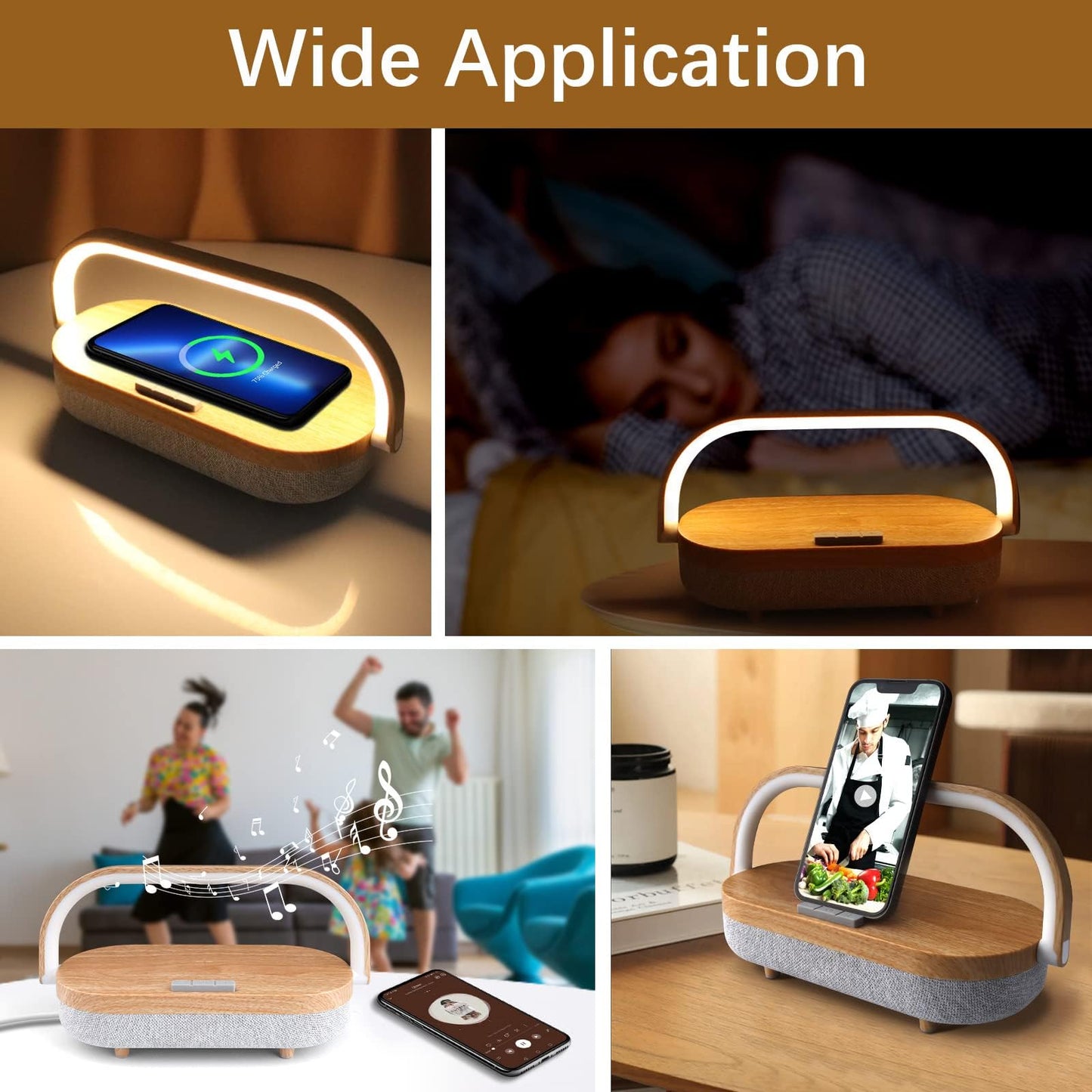 iGaur Nightstand Lamp with Wireless Charger,4 in 1 Touch Bedside Lamp Bluetooth Speaker,Portable Dimmable LED Night Light,Corporate Gifts Premium for Employees Clients,Birthday Gifts Women Wife Friend