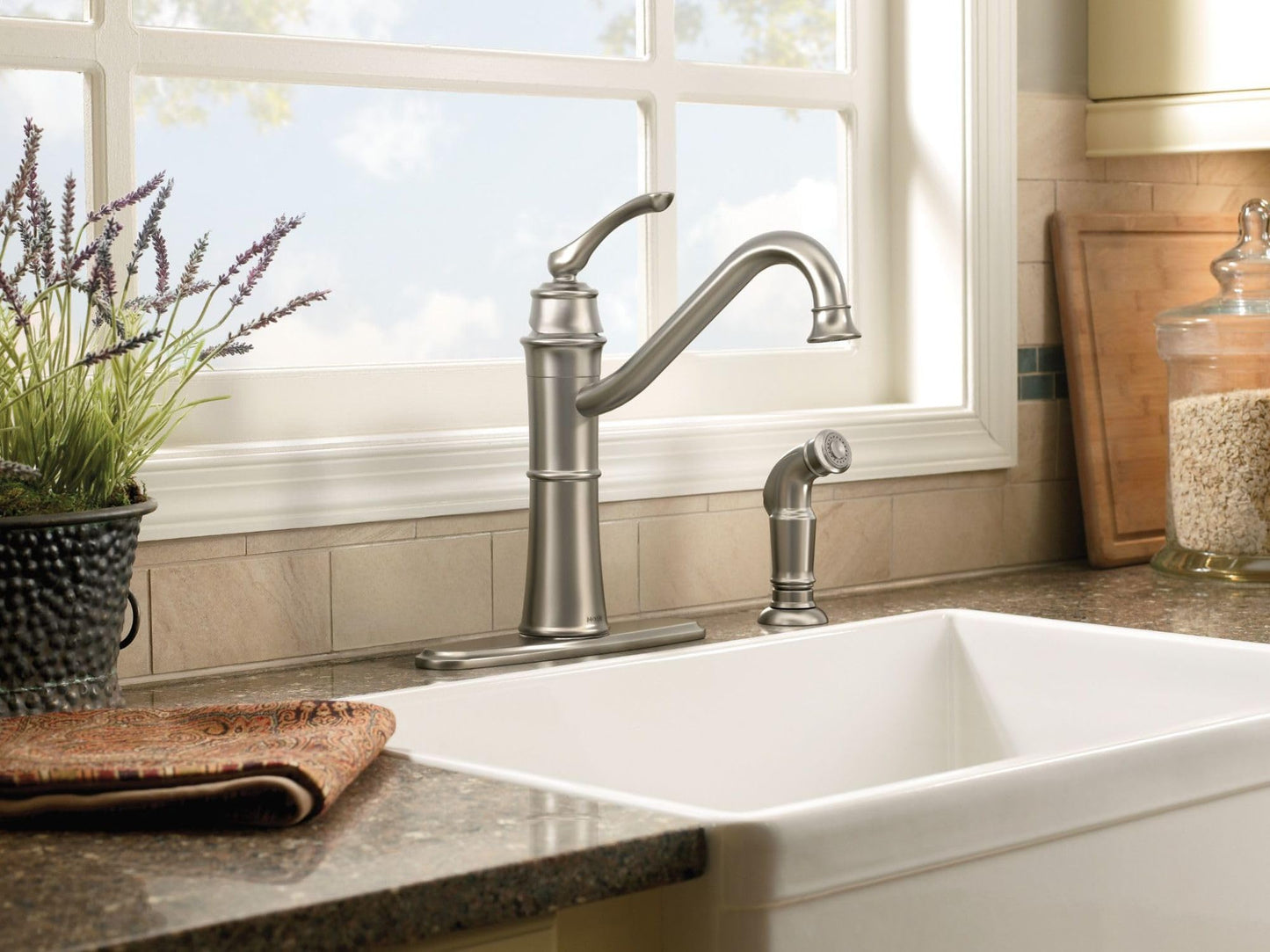 Moen Wetherly Spot Resist Stainless High-Arc Kitchen Faucet with Side Spray, 87999SRS