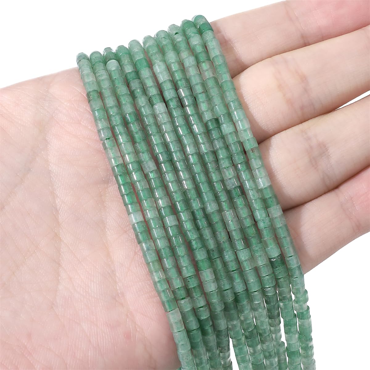 BEADIA Natural Green Aventurine Short Cylinder Beads 2x3mm 155pcs Tube Loose Semi Gemstone Beads for Jewelry Making Design