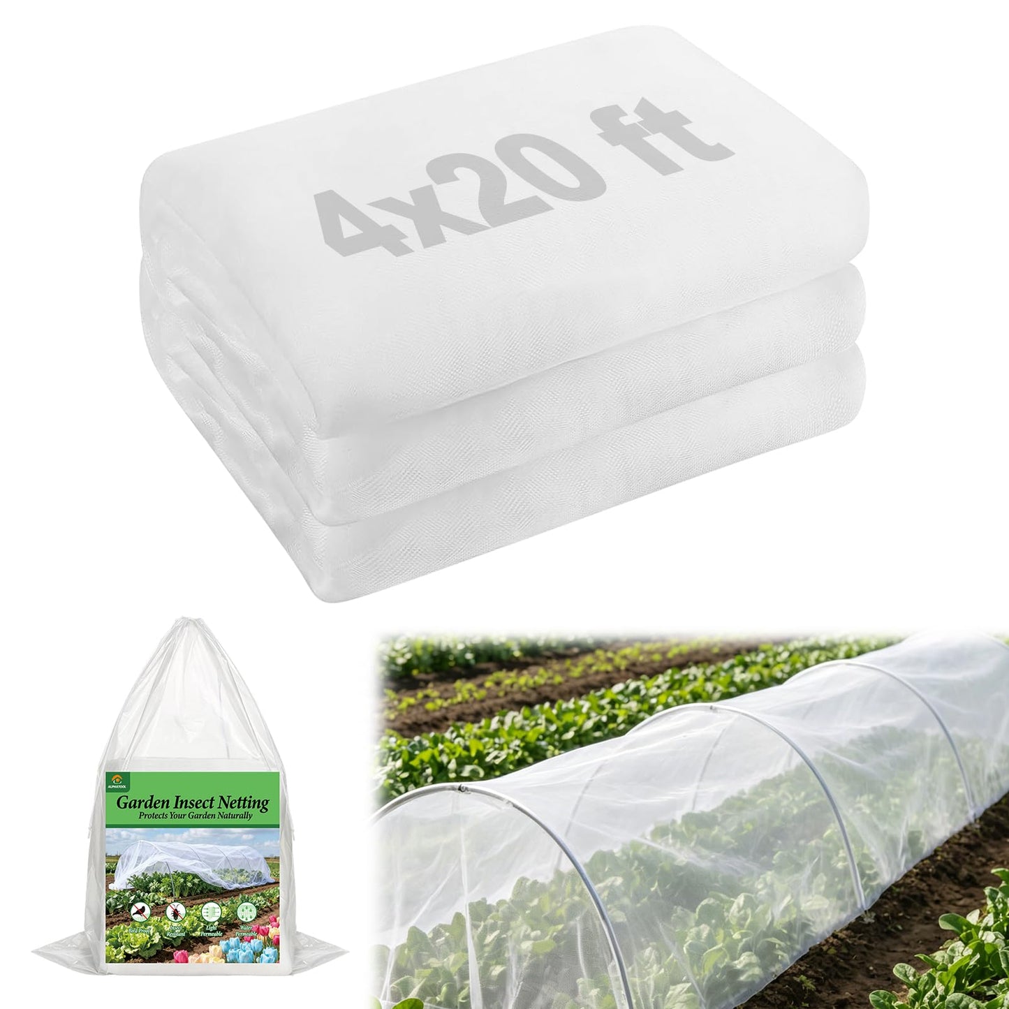 4x20ft Large Garden Netting - Ultra Fine Mesh Plant Covers to Keep Small Animals Pest Out, Bird Barrier Screen for Protecting Vegetables Fruits Flowers Raised Beds (Without Support Pole)