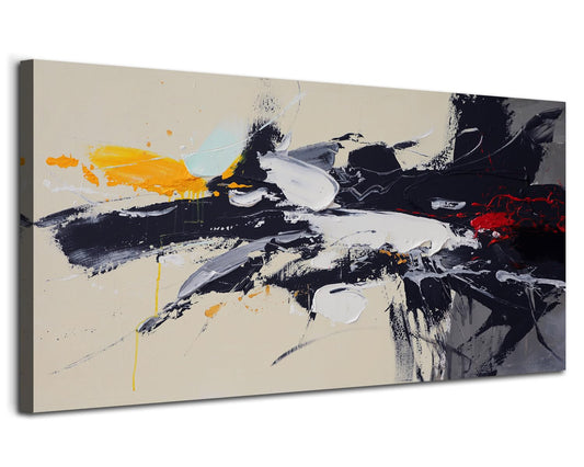 Acocifi Large Graffiti Abstract Canvas Wall Art 58''x29'', Living Room Hallway Wall Decor, Textured Modern Black and White Painting, Neutral Beige Picture, Artwork Framed for Bedroom Home Office