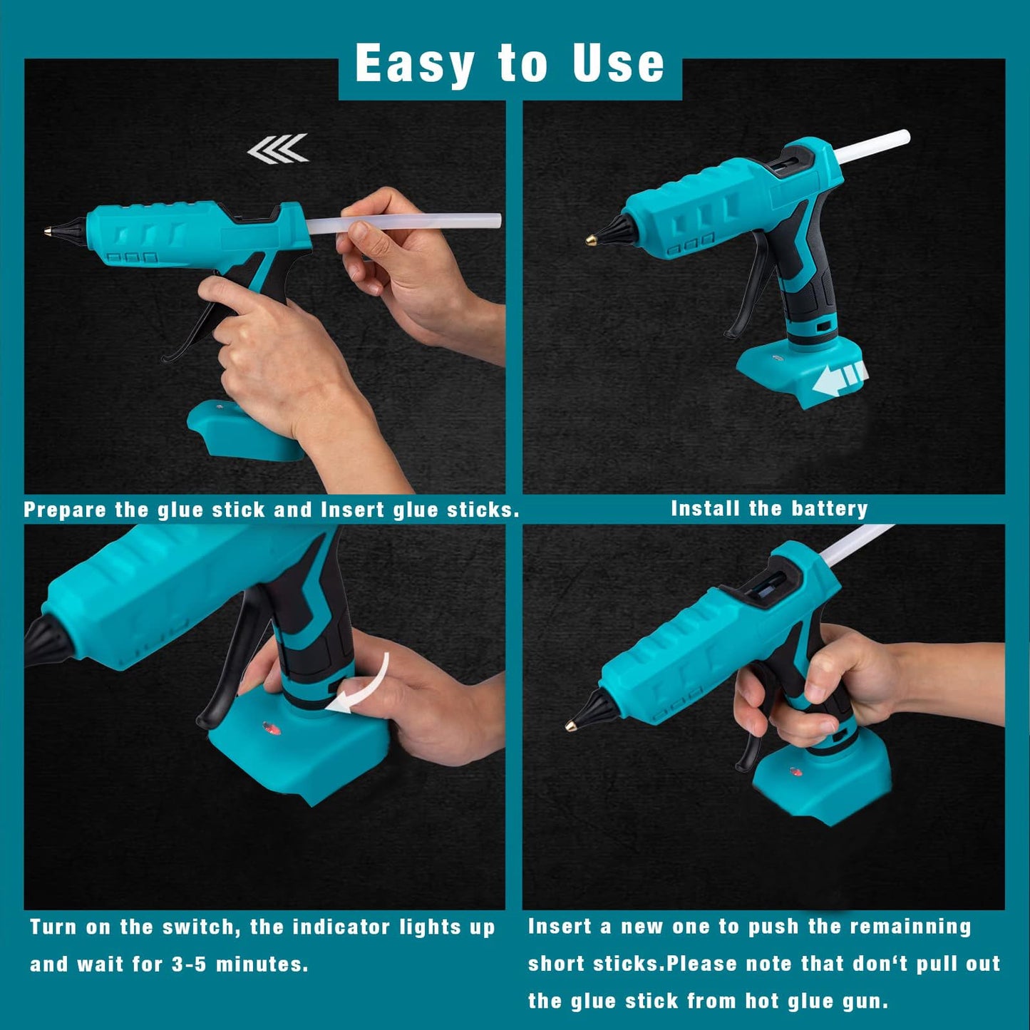 100W Cordless Hot Glue Gun Compatible with Makita 18V Battery (Tool Only) High Temp Electric Power Glue Gun with 20PCS Full Size Glue Sticks for Arts Crafts DIY Festival Decor School Home Repair