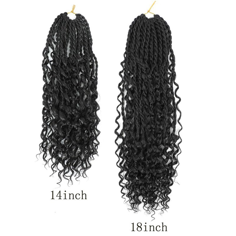 Goddess Twist Braids Crochet Hair With Curly Ends Senegalese Twist Braids Crochet Braids 6 Packs black Crochet Braids Synthetic Braiding Hair Extension for Black Women (18inch, 1B)