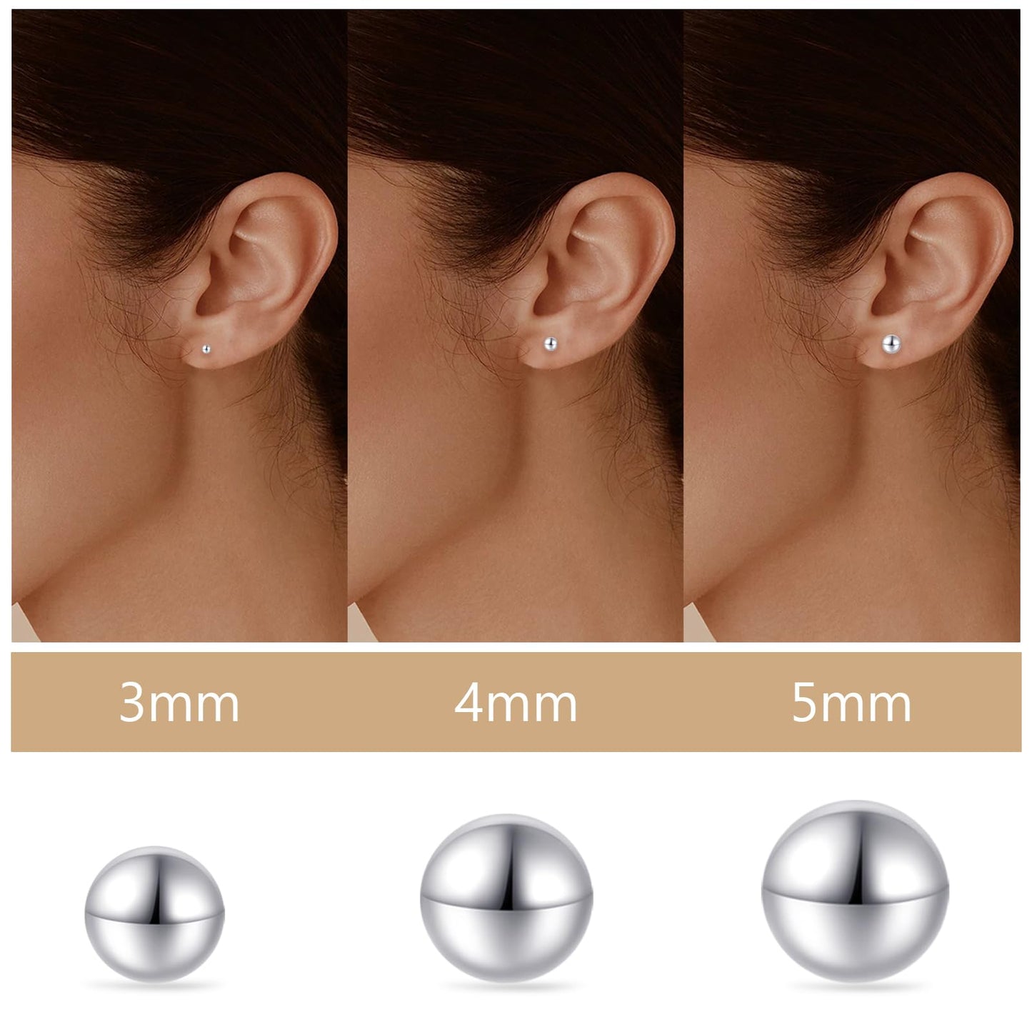 Limerencia G23 Pure Titanium Earrings F136 Implant Grade Titanium Studs 20G Hypoallergenic Round Cubic Zirconia/Princess-Cut/Square/Ball Earrings for Women Men Sensitive Ears(5mm Round Ball)