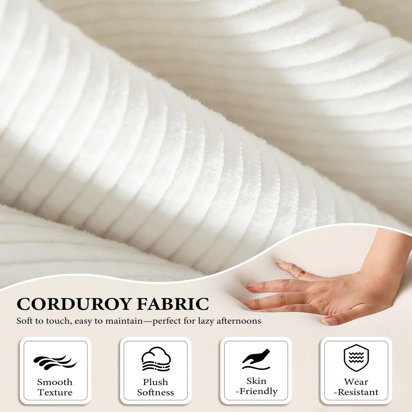 AUGOP Boneless Couch Folding Couches for Living Room Sofa, Futon Sofa Bed with Sleeper Sofa, Futon Couch with Fixed-Shape Oversized Corduroy Upholstered (White, 81 Inches)