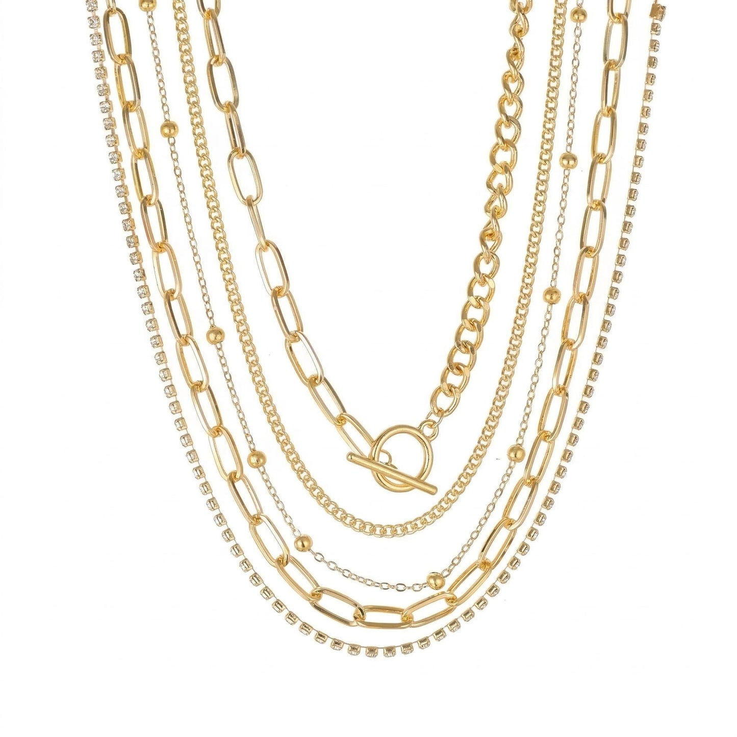 ANDKISS Gold Necklace for Women - 5PCS Dainty Layered Chain Necklaces 18k Gold Plated Choker Bohemian Look Necklace Simple Gold Stacked Hypoallergenic Necklaces Set Used for Gift For Women