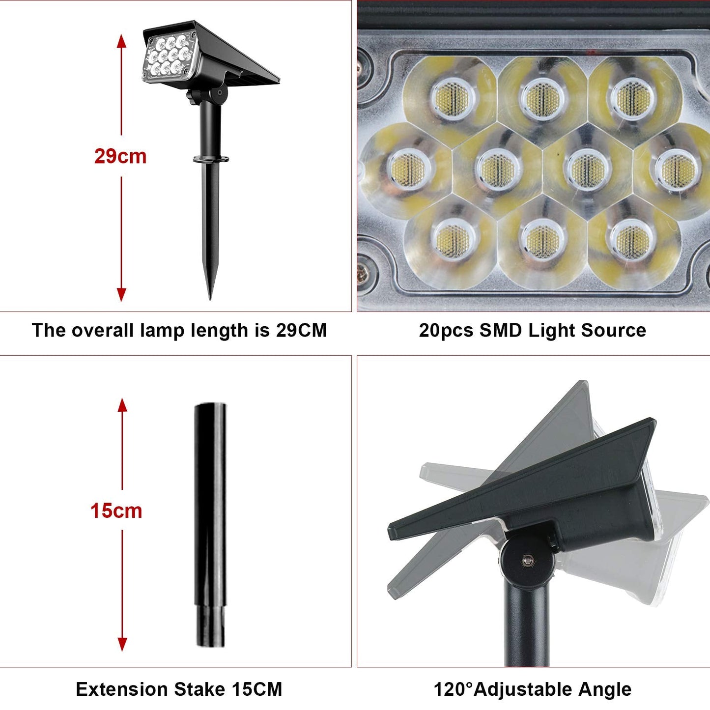 CREPOW Green Solar Spot Lights Outdoor, St. Patrick's Day Decor Lights with IP65 Waterproof 20 LEDs Solar Landscape Spotlights for Garden Path Yard Holiday Christmas 4 Pack