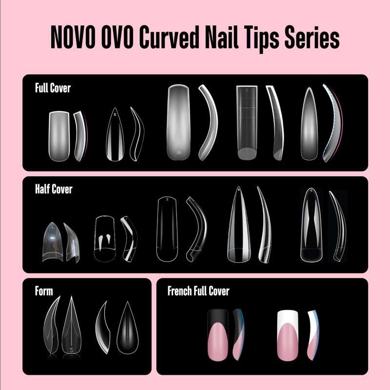 NOVO OVO Halloween XXL Curved Stiletto Almond French Tip Nail Tips, Soft Gel Extra Thick Long Acrylic Hawk Curve Fake Extension, Need Builder Gel & Top Coat, Full Cover Press on DIY 12 Sizes 240 pcs