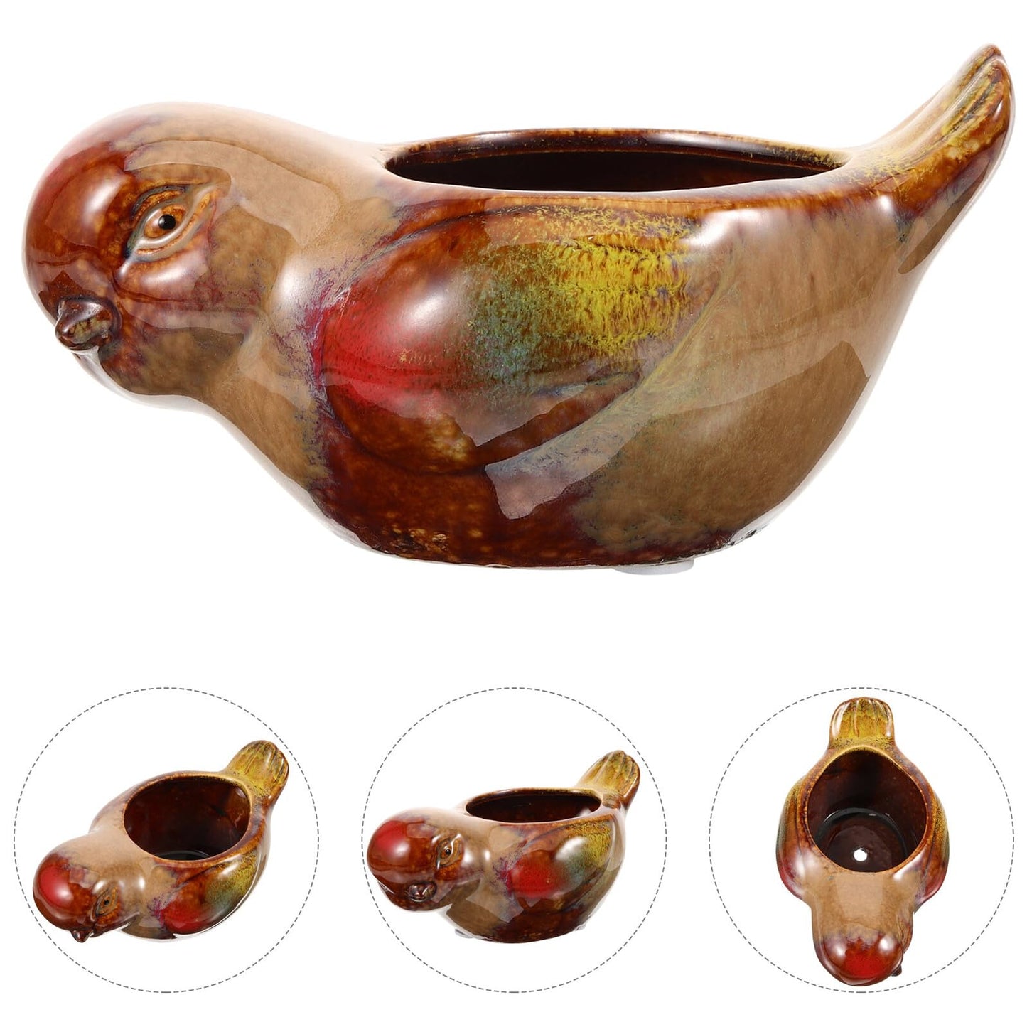 Levemolo Ceramic Succulent Planter Pot with Bird Motif for Indoor and Outdoor Balcony Gardening, Glazed Pottery Bowl Planter for Succulents and Small Plants