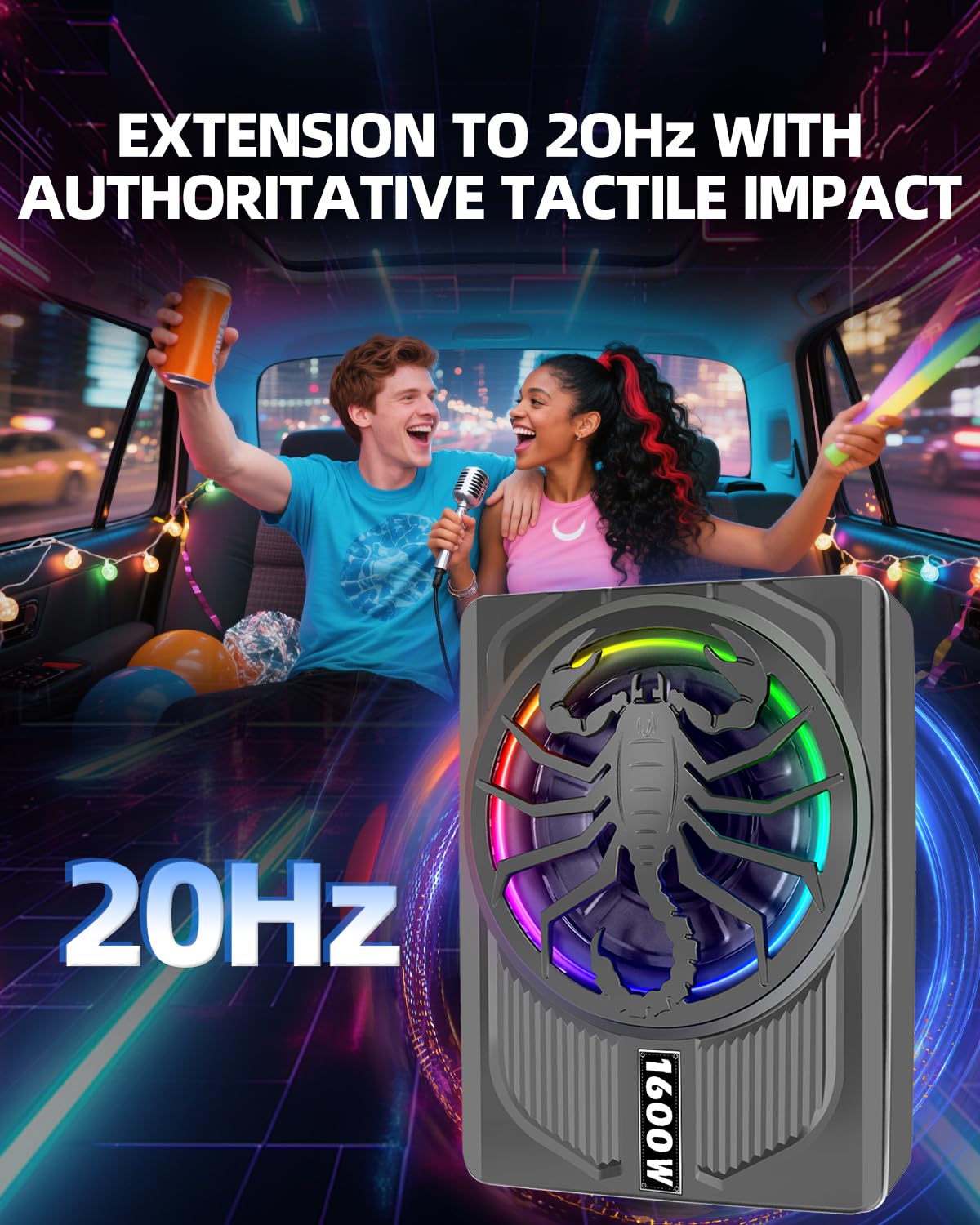 TZGBASS 1600W Slim Under seat Car Subwoofer and Amp Package, Powered Subwoofer with Built-in Amp, Subsonic Deep Bass, RGB Beat Light, Low Pass/Gain/Bass Boost Control, for Truck, SUV, Jeep, Car Audio