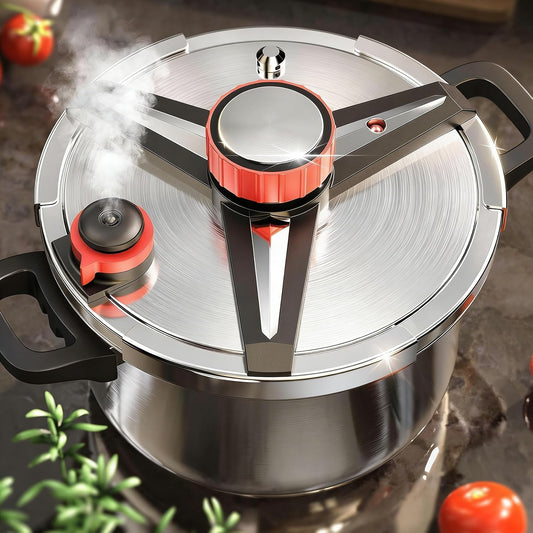 18/8 Stainless Steel Pressure Cooker 10 QT, [Save 70% Cooking Time] Olla De Presion with Food-Grade Body [One Hand Operation] Rotating Lock/Unlocking Lid System, Steam Rack Included