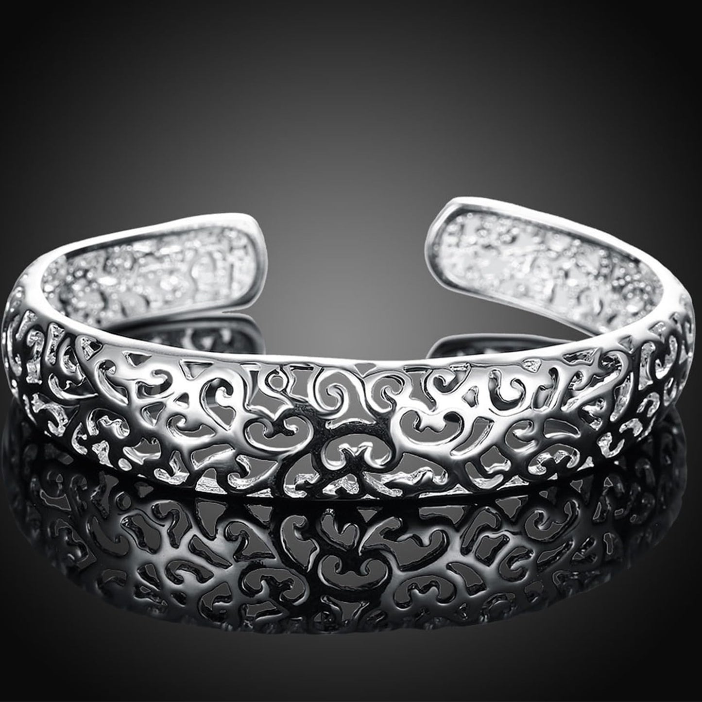 Baoaichi 925 Sterling Silver Bracelet Handmade Filigree Flower Bangle Wide Cuff Bracelets for Women Teen Girls Fashion Open Bangle Women Silver Jewelry Gift for Birthday Anniversary (silver D)