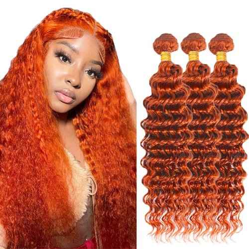 34 34 34 inch #350 Deep Wave Bundles Human Hair Ginger Bundle Ginger Wet and Wavy Bundles Same Length Grade 8A Remy Hair Weave
