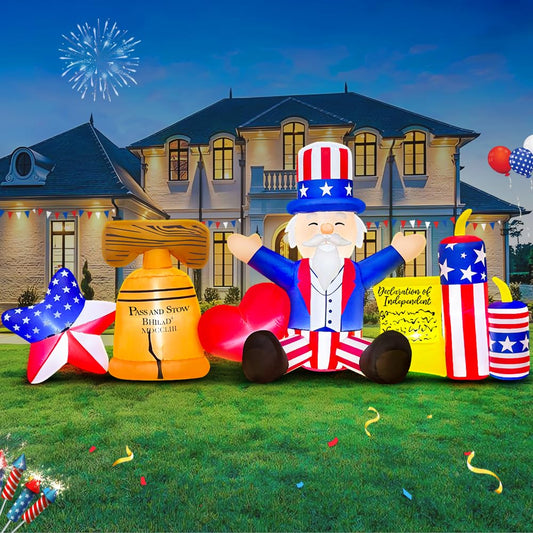 8FT Patriotic Independence Day 4th of July Inflatables Outdoor Decoration, Inflatable Uncle Sam Comboine, Built in LED Lights Blow up Fourth of July Decor for Holiday Party Garden Yard Lawn