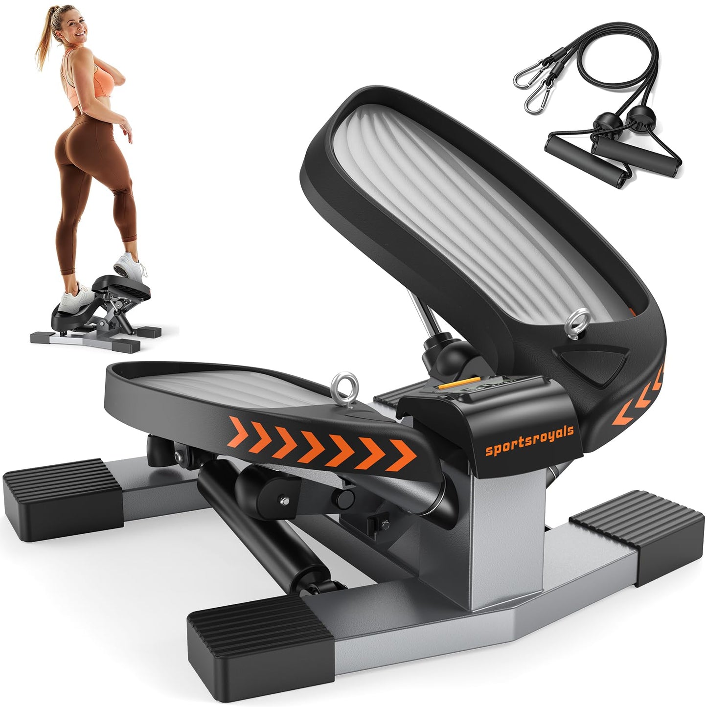 Sportsroyals Twist Stepper,Steppers for Exercise at Home,Stair Stepper with Resistance Bands for Full Body Workout, 660lbs Weight Capacity