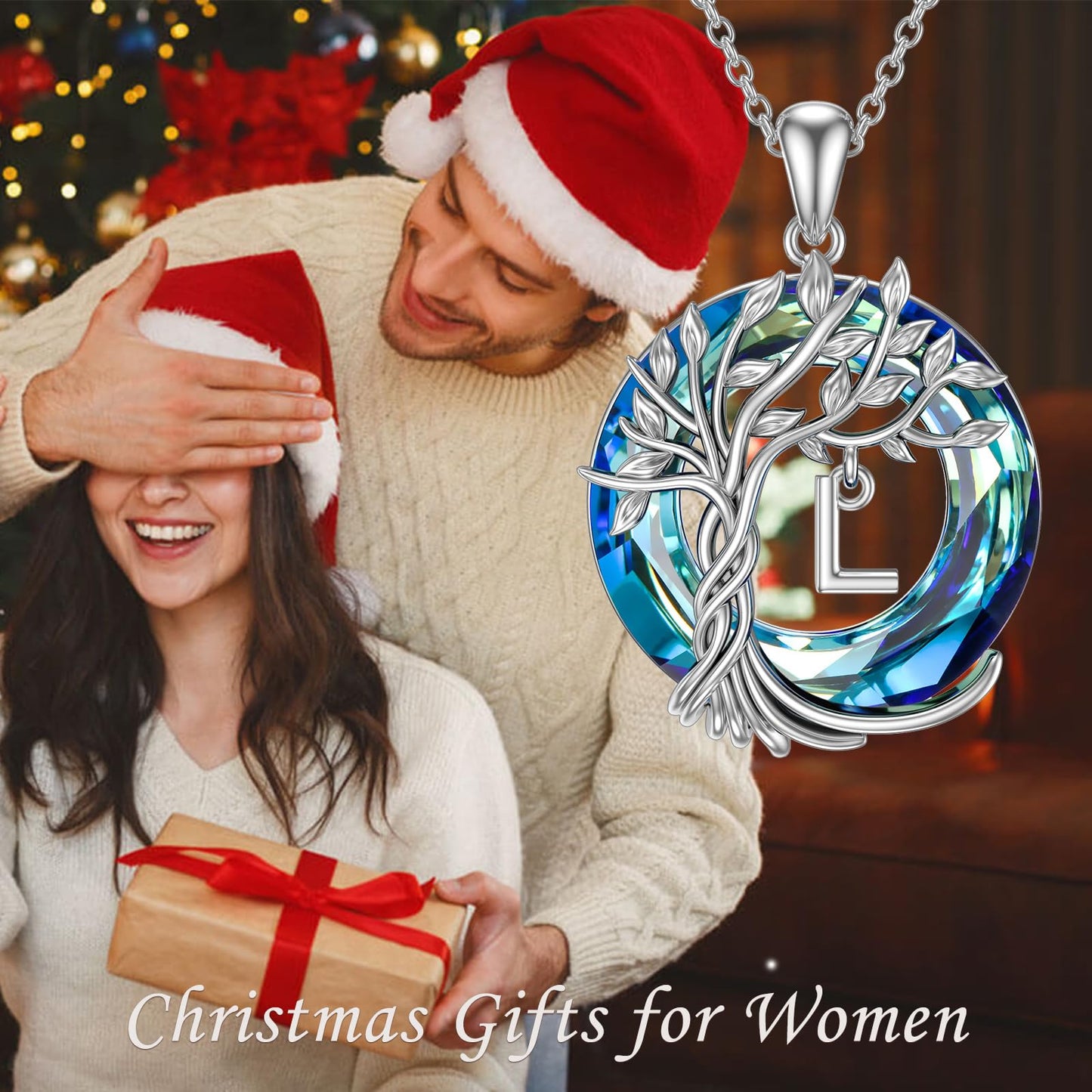 TOUPOP Tree of Life Initial Necklace Gifts for Women Sterling Silver Initial L Letter Jewelry Irish Crystal Pendant Birthday Gifts for Women Her Mom Wife Daughter