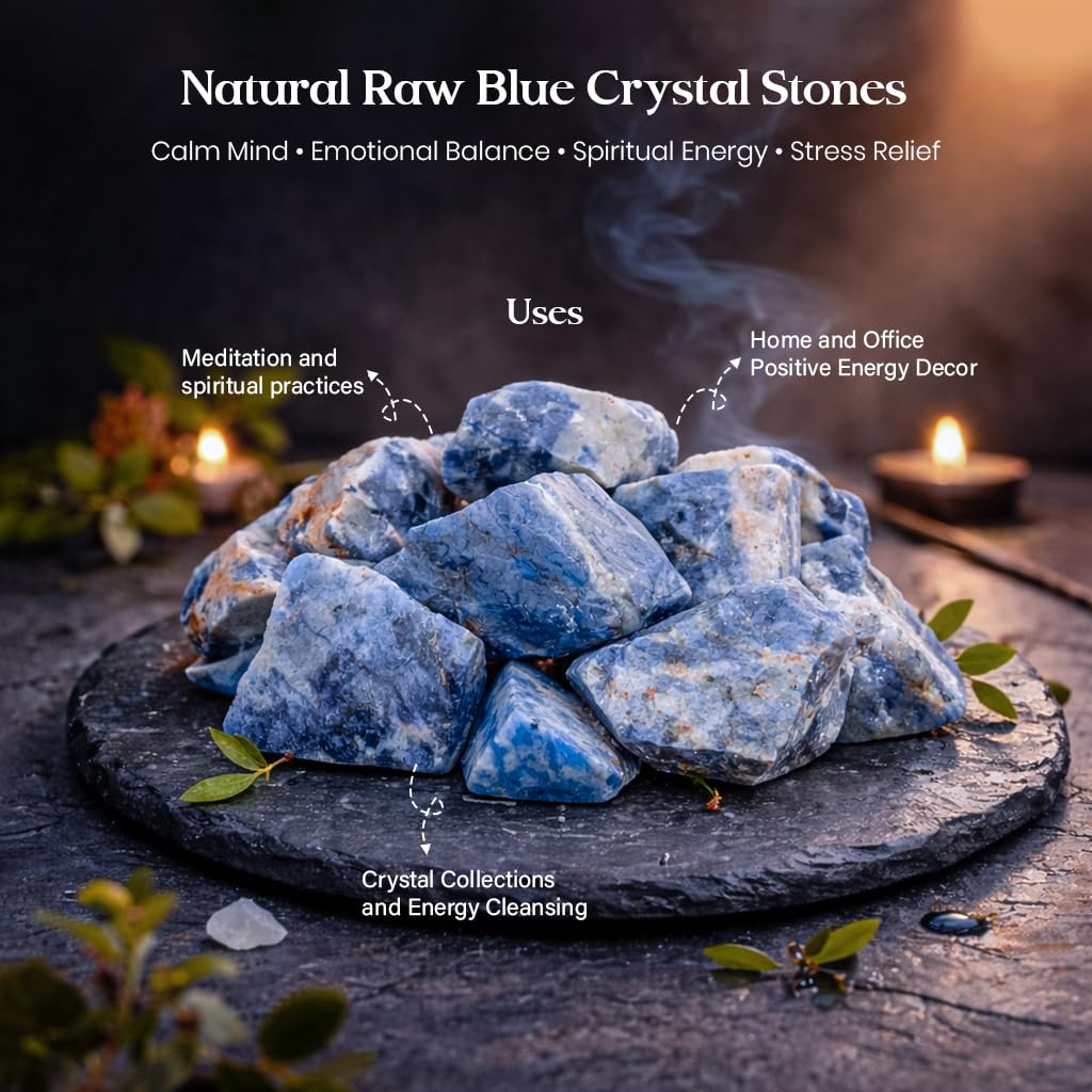 Crocon® 1LB Sodalite Rough Bulk Rocks Natural Stone Spiritual Gifts Raw Gemstone Crystals and Stones Tumbling Cabbing Polishing Gem Mining Chakra Balancing Reiki Healing Good Luck Home Office Décor
