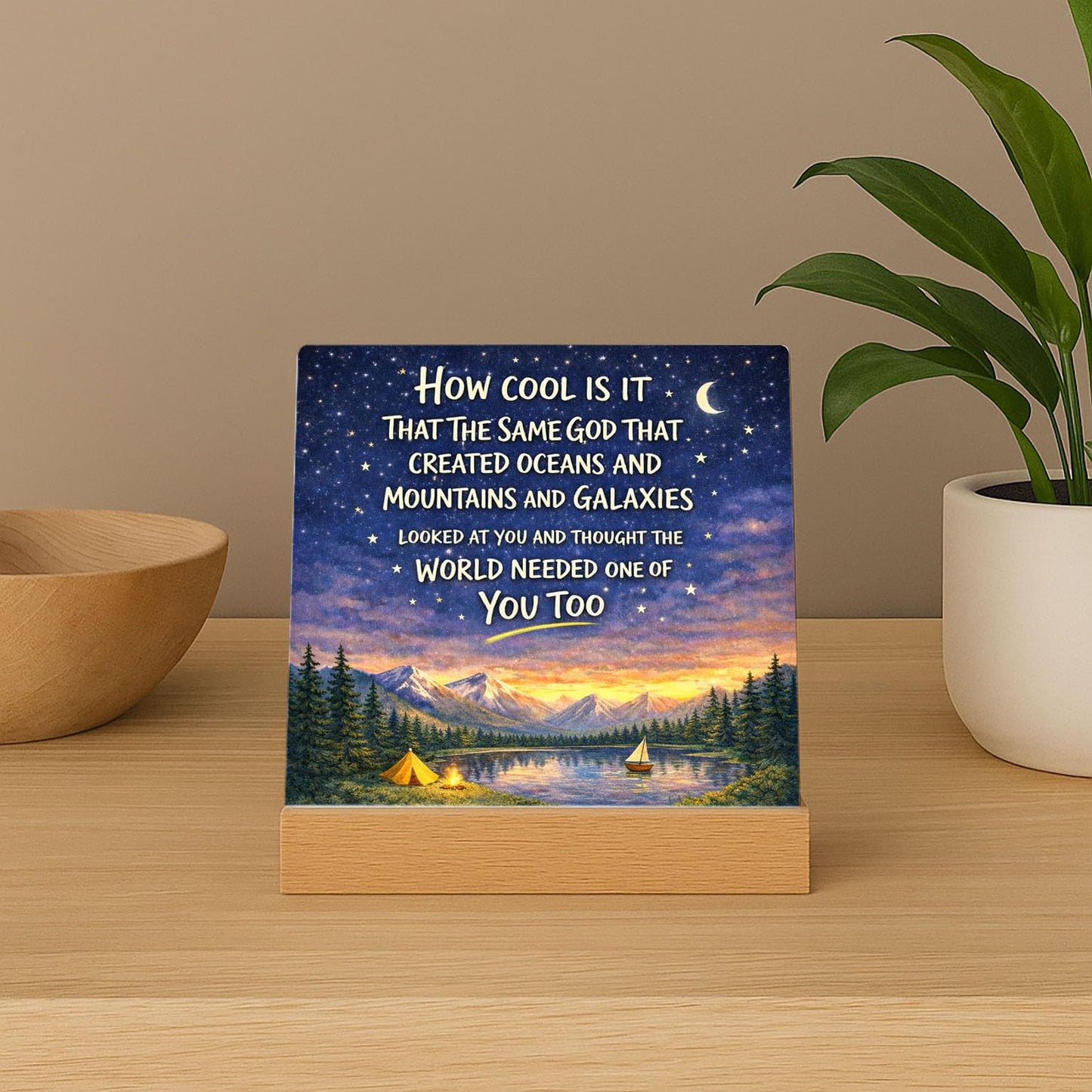 Christian Inspirational Desk Decor Sign - Baby Boy Nursery Decor Kids Room Desk Decor Gifts For Toddler Boys Baptism First Communion Gifts For Boys Bedroom Mountain Art Motivational Table Sign
