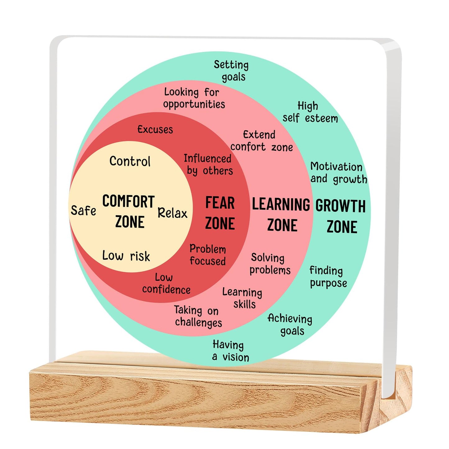 Growth Learning Zone Motivational Acrylic Room Decor Gifts for Team Coworkers Employee Inspirational Gag Gift for Men Women Friends Cubicle Decoration Shelf Counter Supplies
