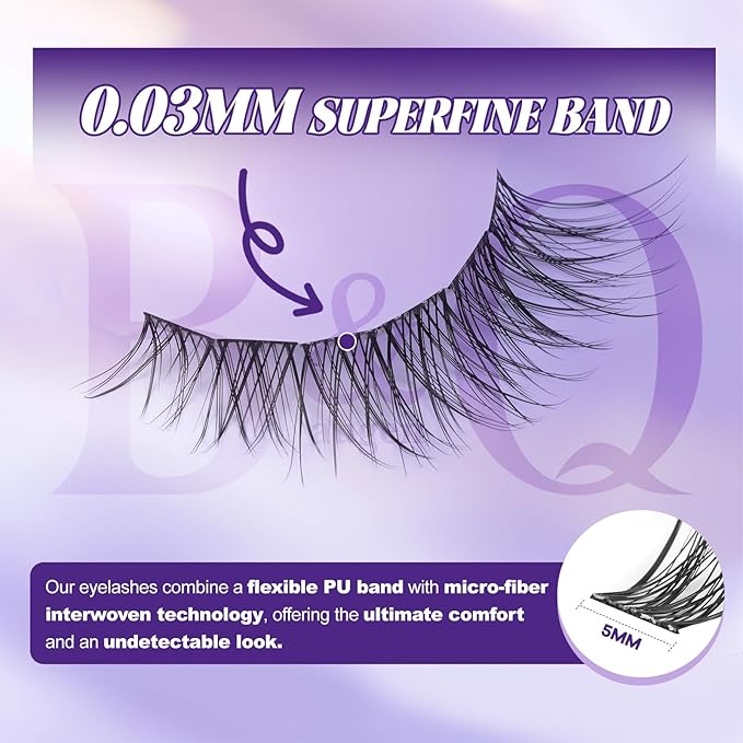 B&Q Natural Lash Clusters 03 - Cluster Eyelash Extensions, Pestañas Postizas Naturales Style Eyelashes Comfort Fit - Day-to-Night Natural Effect - Office & Date Ready For Effortless Beauty(8-16mix)