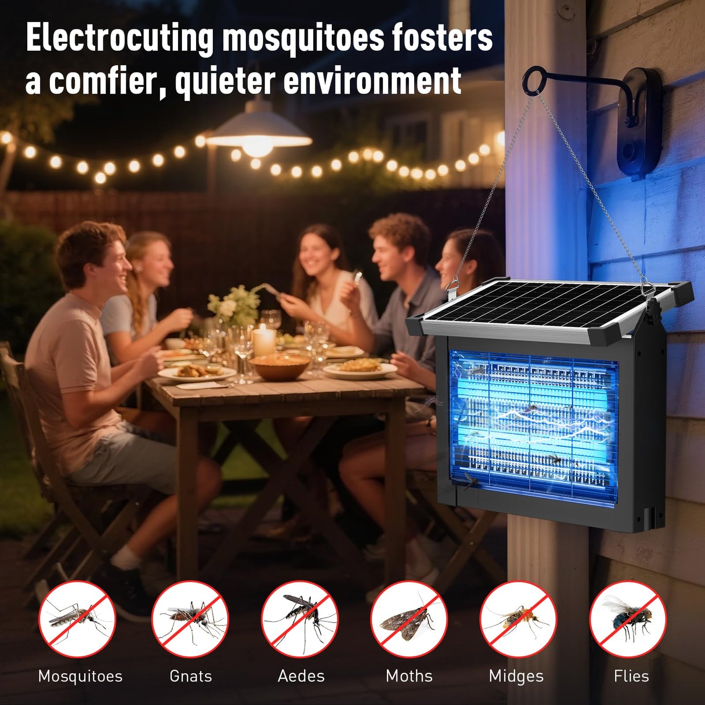 Solar Bug Zapper Outdoor Waterproof, Mosquito Zapper USB-C Rechargeable Solar Bug Zapper Outdoor, 4500V Electric Bug Zapper, Mosquito Trap Fly Zapper Killer for Patio Garden Backyard Camping Garage