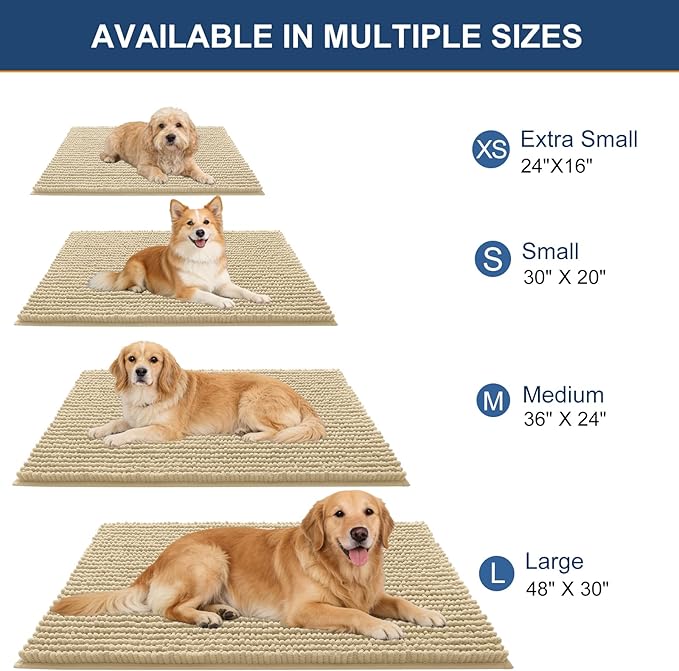 OLANLY Dog Door Mat for Muddy Paws 44x32, Ultra Absorbent Chenille Mud Doormat, Non-Slip Washable and Dirt Trapping Doormat for Indoor Entryway, Quick-Dry Indoor Pet Bed Mats for Dogs, Sand