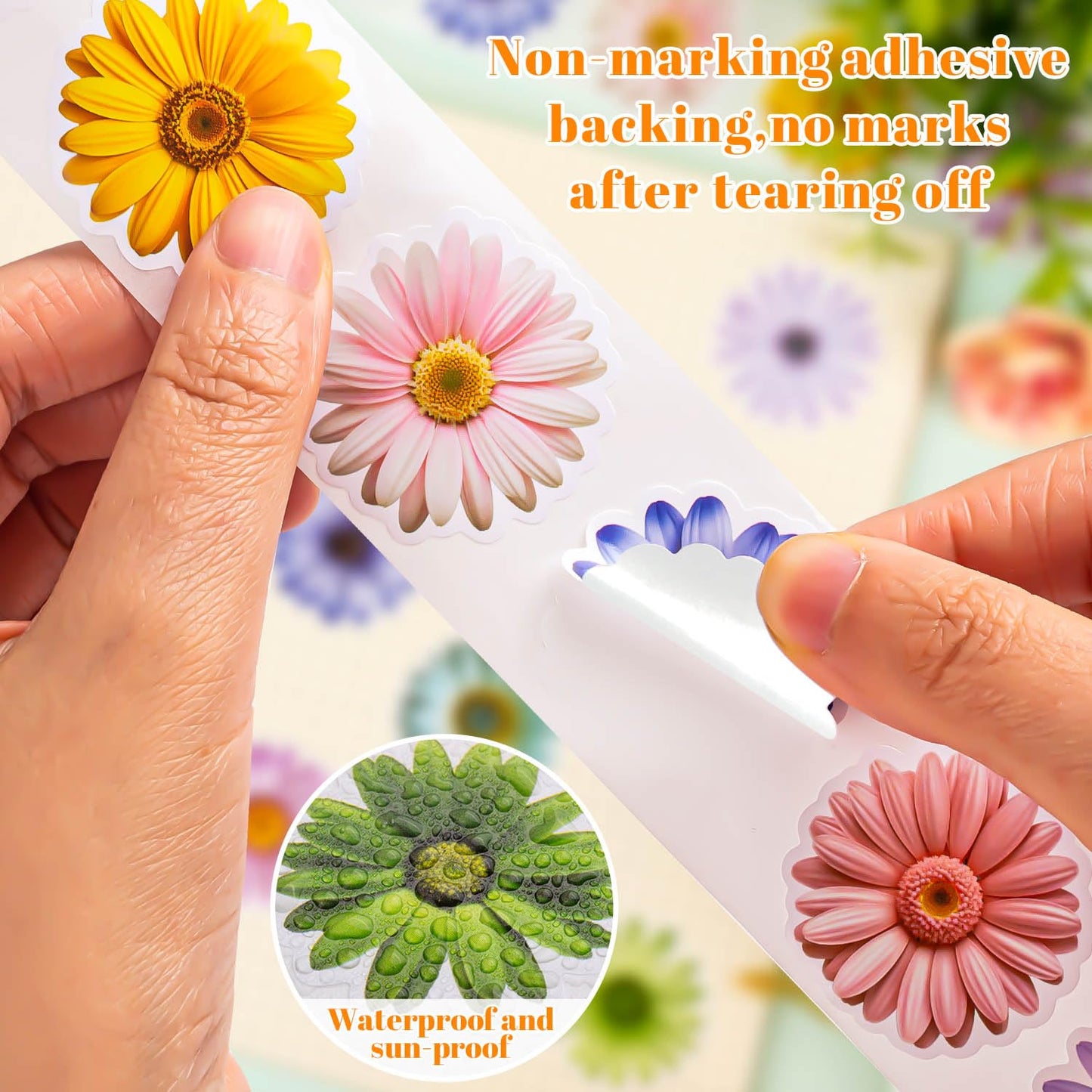 1200 PCS Daisy Stickers Cute Flower Stickers Roll for Kids Sun-Proof Flower Roll Sticker for Scrapbooks, Water Bottle, Present Boxes Decorations (16 Styles)