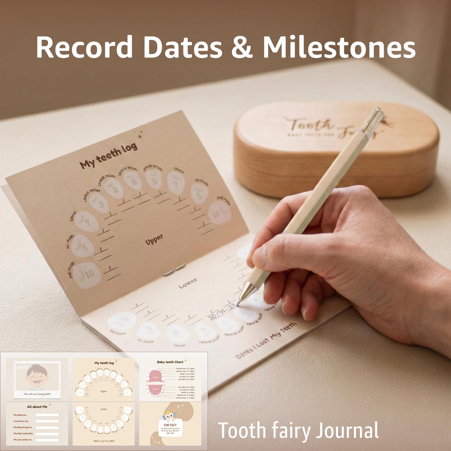 SEMONAMU Tooth Fairy Tooth Holder, Baby Keepsake Box, tooth fairy gifts, baby teeth keepsake box, baby tooth box, tooth holder for kids teeth, baby memory box, tooth fairy box, Unisex Shower Gift