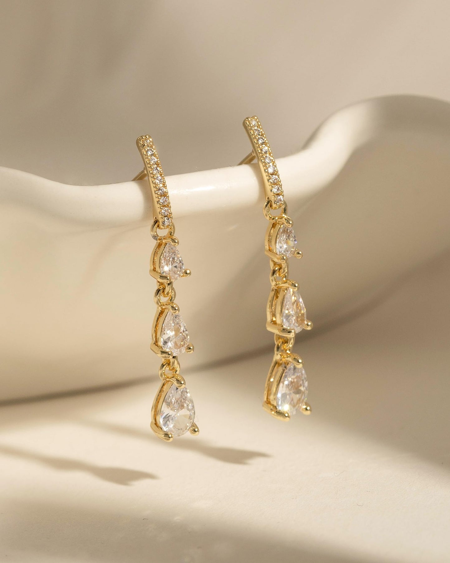 Asdecy Gold Dangle Earrings for Women Trendy 14K Gold Plated Brides Drop Dangle Cubic Zirconia Elegant Prom Bridal Bridesmaids Wedding Anniversary Dangling Jewelry