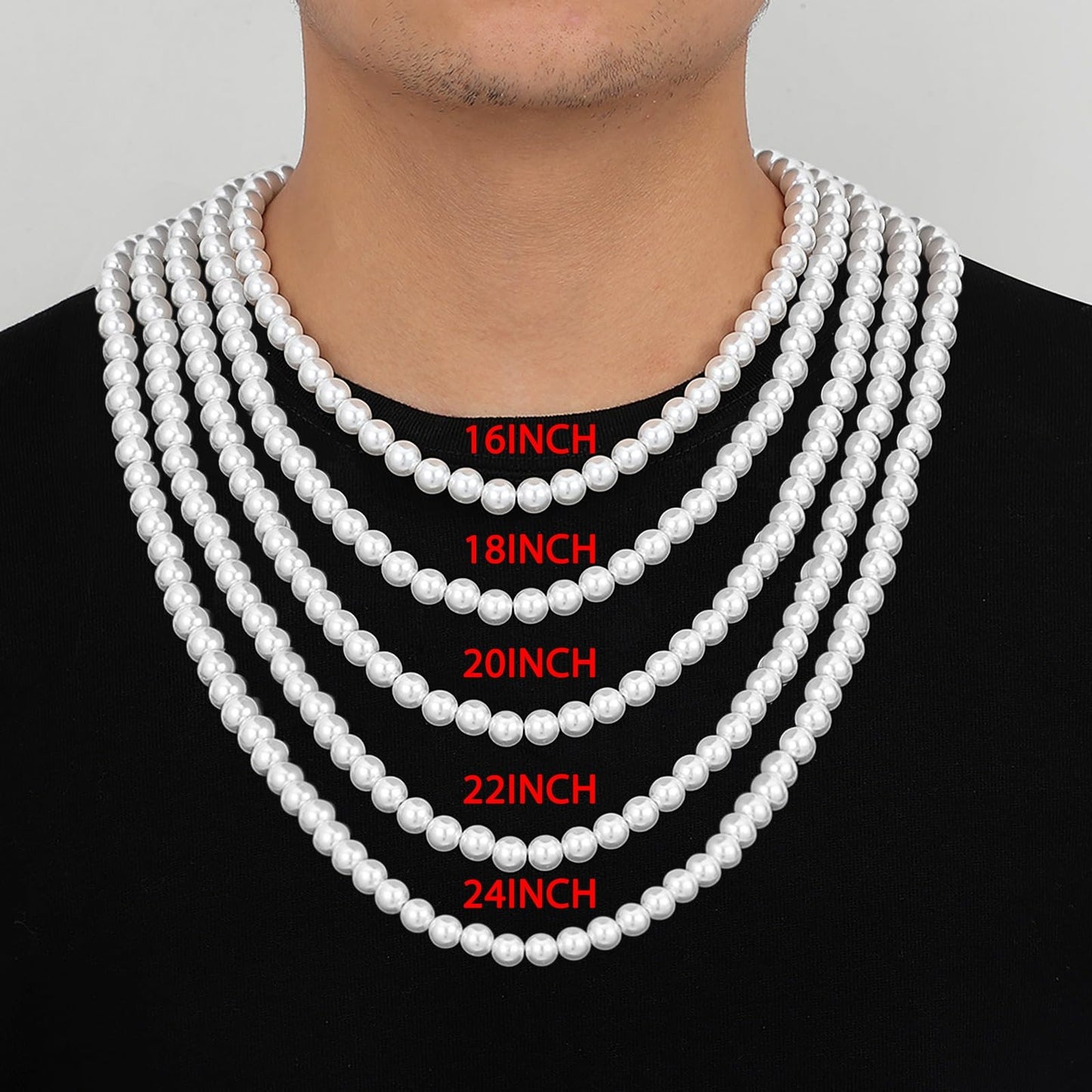 MJartoria Pearl Necklace for Men, 16''-24'' Pearl Necklaces for Women, 6/8mm White Pearl Choker Necklace Trendy Jewelry Gifts for Women Men (18 inches, 8mm)