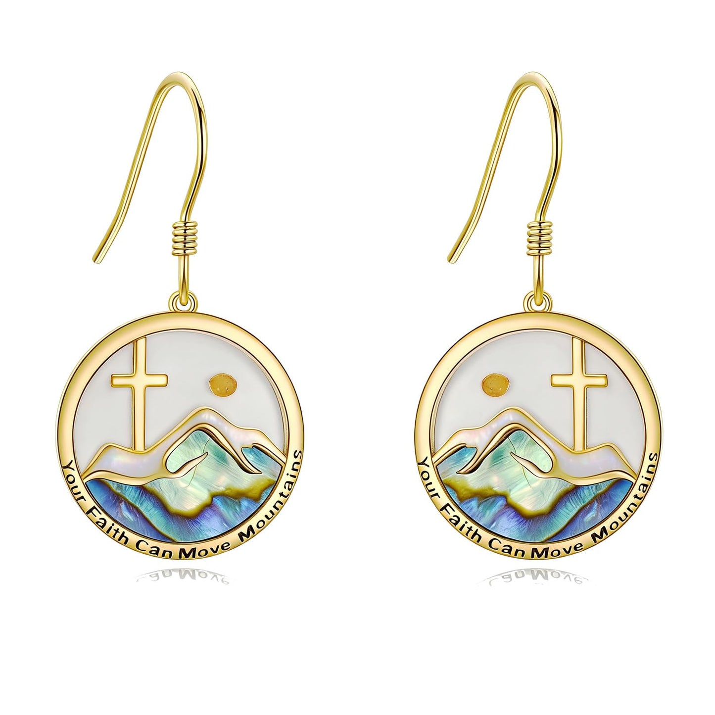 AOBOCO Mustard Seed Earrings for Women Plated Yellow Gold Mountain Cross Christian Earrings Jewelry Mothers Day Birthday Gifts for Mom Friends (Yellow Gold Mountain Cross)