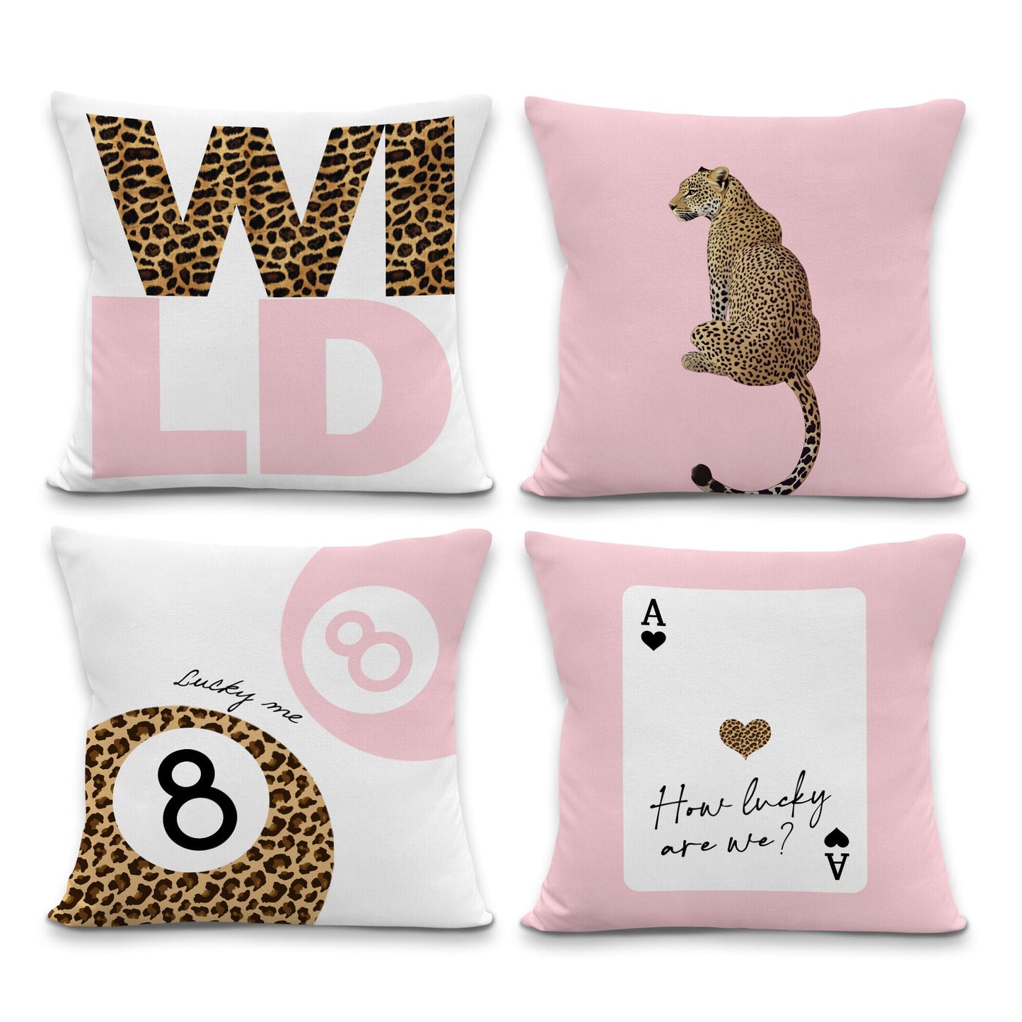 laveliabel Preppy Pink Cheetah Throw Pillow Covers 18x18 Set of 4, Girly Bedroom Decor, Cheetah Print Pillows, Trendy Leopard Lucky 8 Balls Pillowcases Cushion Case for Teen Girls Room Dorm Decor