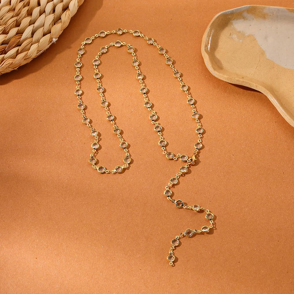 Long Lariat Necklace for Women Dainty 14K Gold Pearl Pendant Necklaces Adjustable Cubic Zirconia Y Necklace Jewelry Gifts