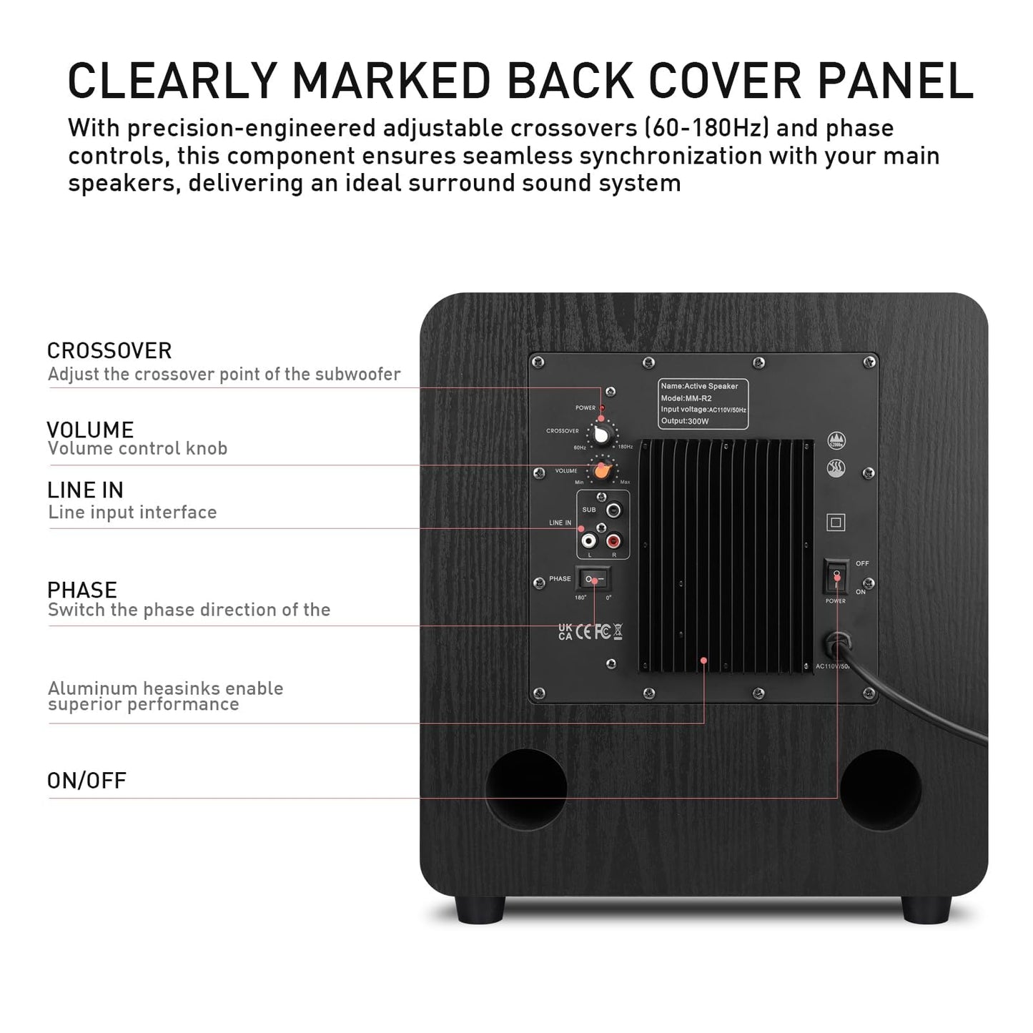 Elimavi 10" Powered Subwoofer Home Audio - 300W Deep Bass for Home Theater - Copper Driver, MDF Enclosure w/Aluminum Radiator - Ideal for Home Surround Sound Systems