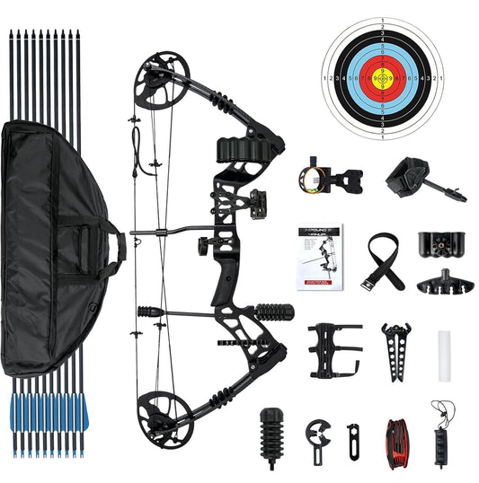 AKCHOER Compound Bow and Arrow Set, 30-70 Lbs Draw Weight, 23.5"-31" Draw Length, Right Handed Bow for Adult, 320 Fps Hunting & Target Bow with Accessories (Black-High Version)