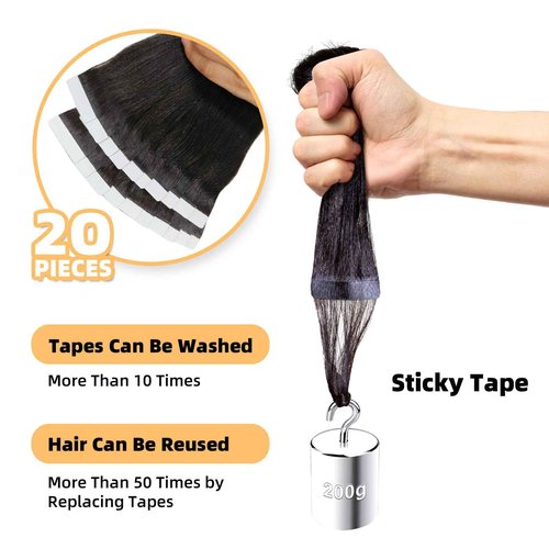 Clytie One Donor Light Yaki Straight Tape ins for Black Women Human Hair, Dyeable Invisible Tape in Hair Extensions Human Hair Natural Black 20 PCS 18IN, 50g Seamless Tape ins for Thin Fine Hair