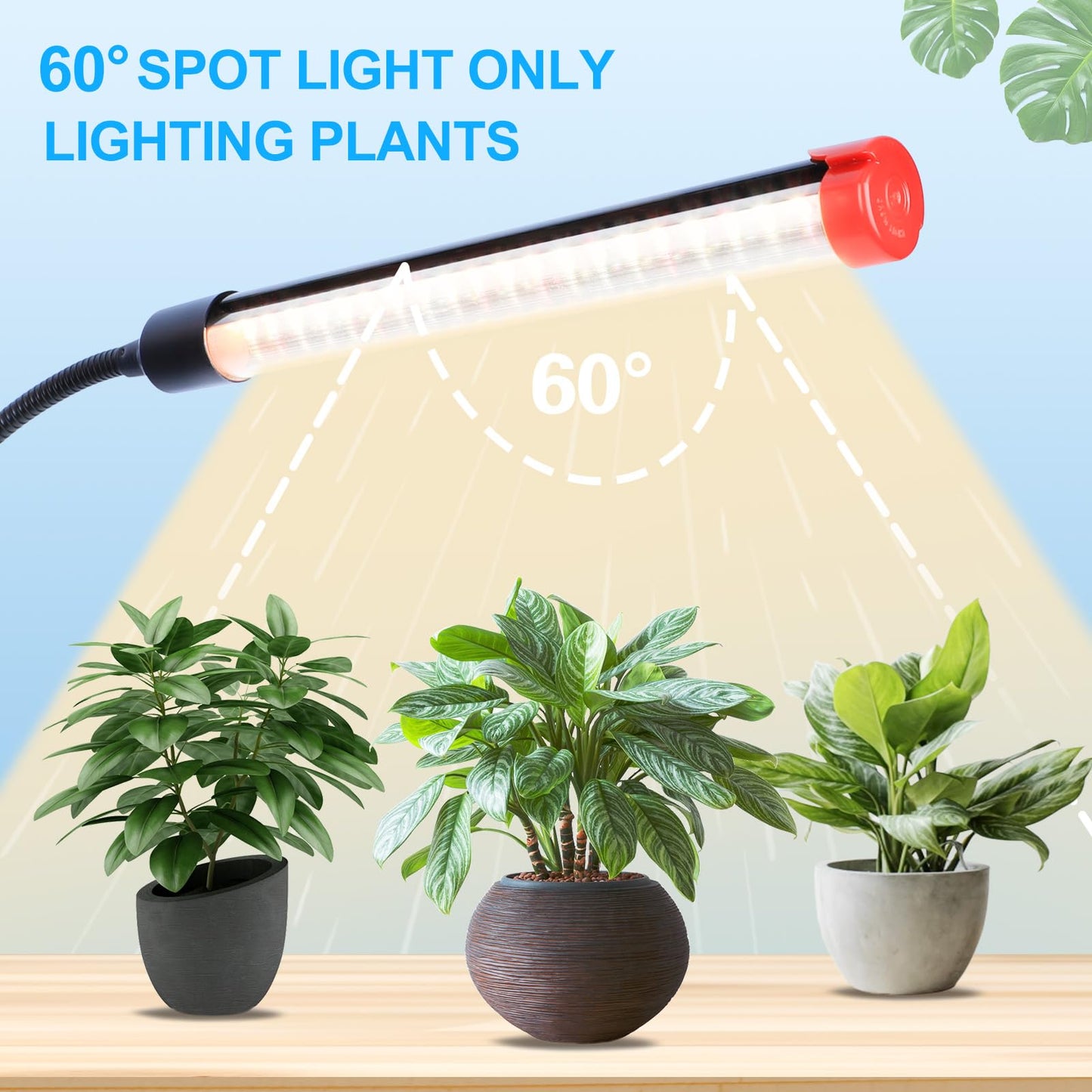 Orchbloom 3Head Grow Light with Stand, 5-Mode Timer 4/8/12/16/20H, 27 Watt Power Home Plug LED Grow Lights for Indoor Plants for Tall Houseplants, Bonsai Tree, Seed Starting, 24"-64" Adjustable Height
