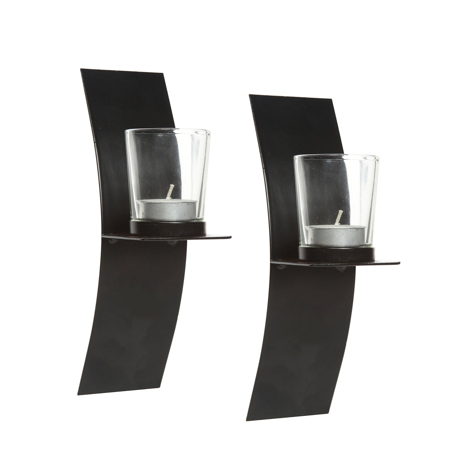 Hosley Set of 2 Modern Art Large Brown Wall Sconces with Clear Glass Tea Light Candle Holders 9 Inches Classic Design Hand Made by Artisans Great Wedding Gift LED Holder O4