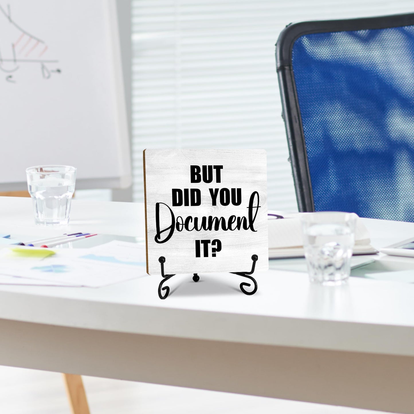 Wooden Desk Sign - 'But Did You Document It' - Desk Decor Sign With Stand, Home Office Decor Funny Gifts, 5x5 Inches (Grey) - A48