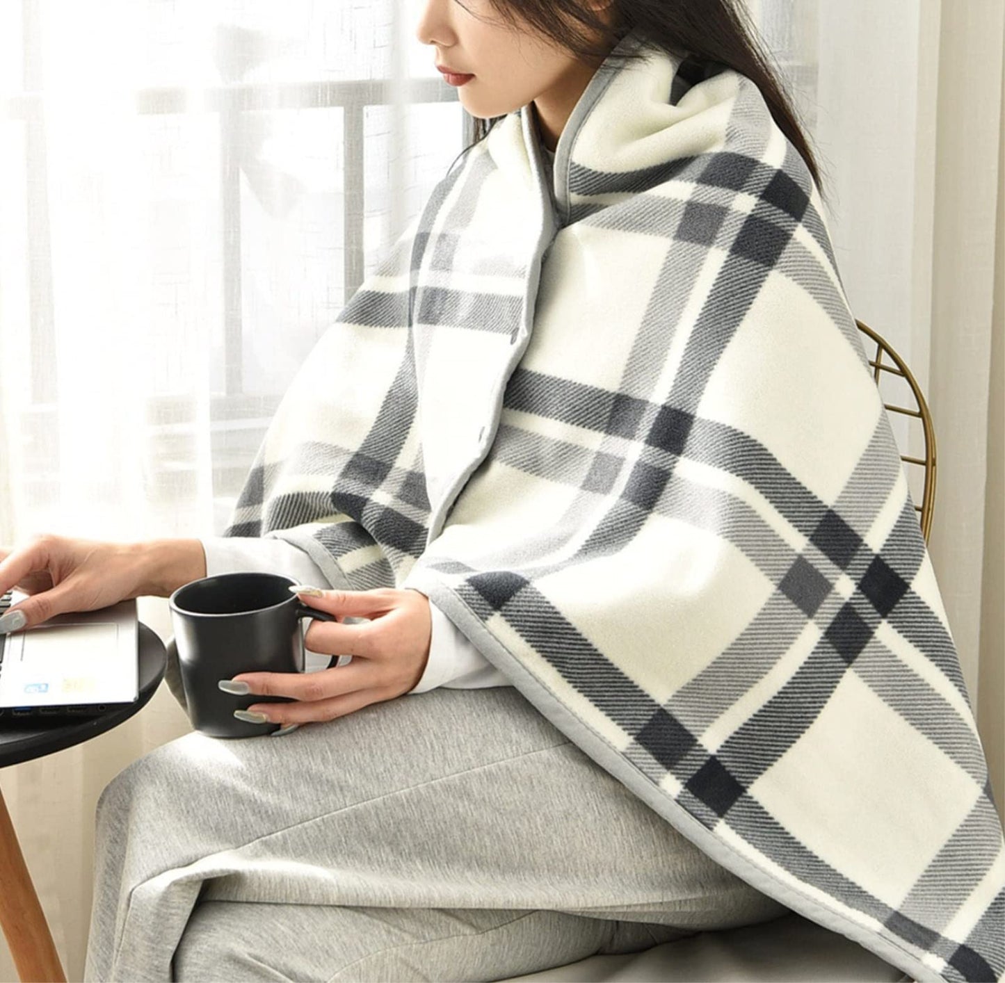Dkieuyu Fleece Wearable Blanket,Comfy Warm Wrap Shawl Poncho Throw with Buttons,Office Chair Lap Desk Blankets Cape Cover for Sofa Bed Travel Camping,Birthday Gift for Elderly Grandma